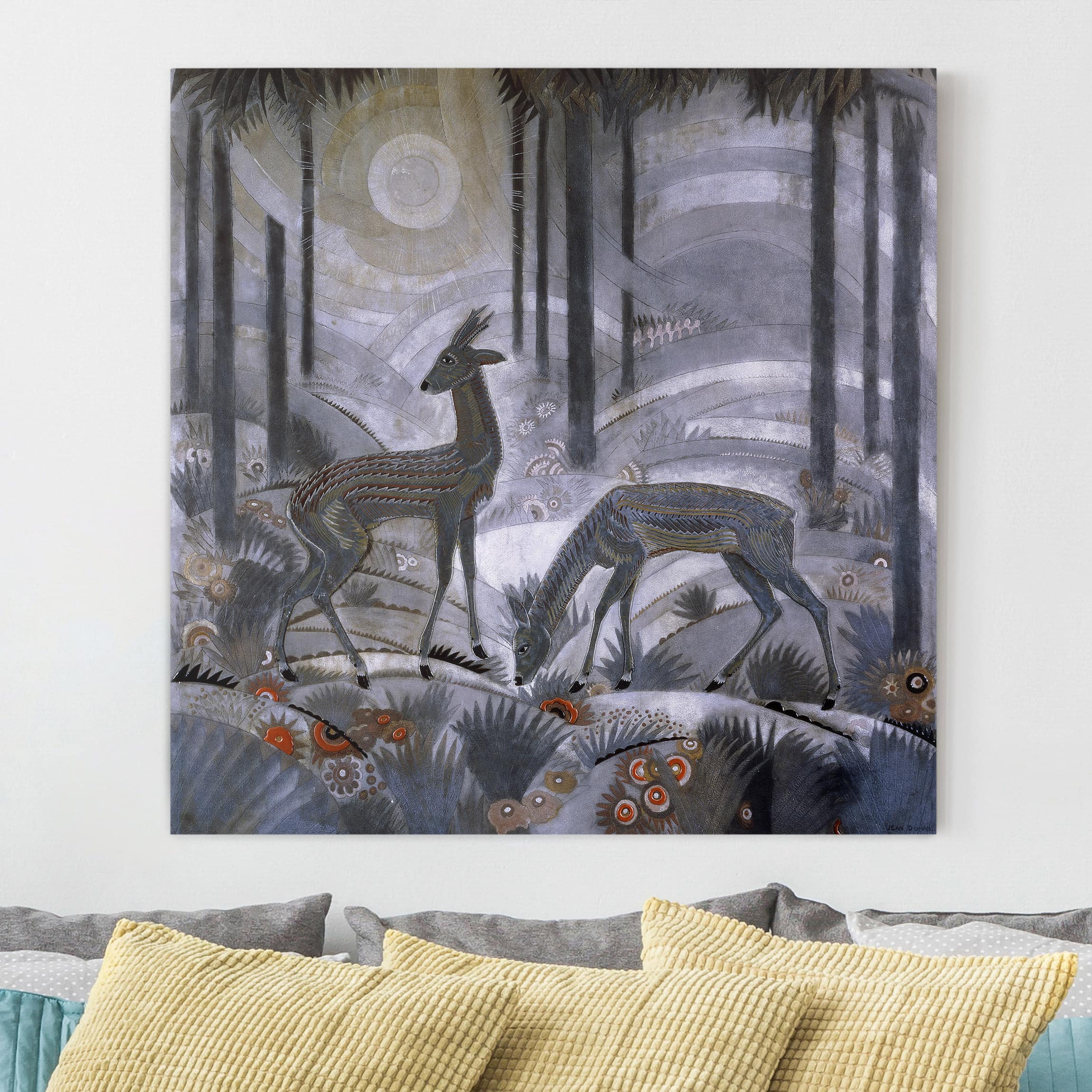 Leinwandbild Kunstdruck Jean Dunand - Zwei Rehe im Wald