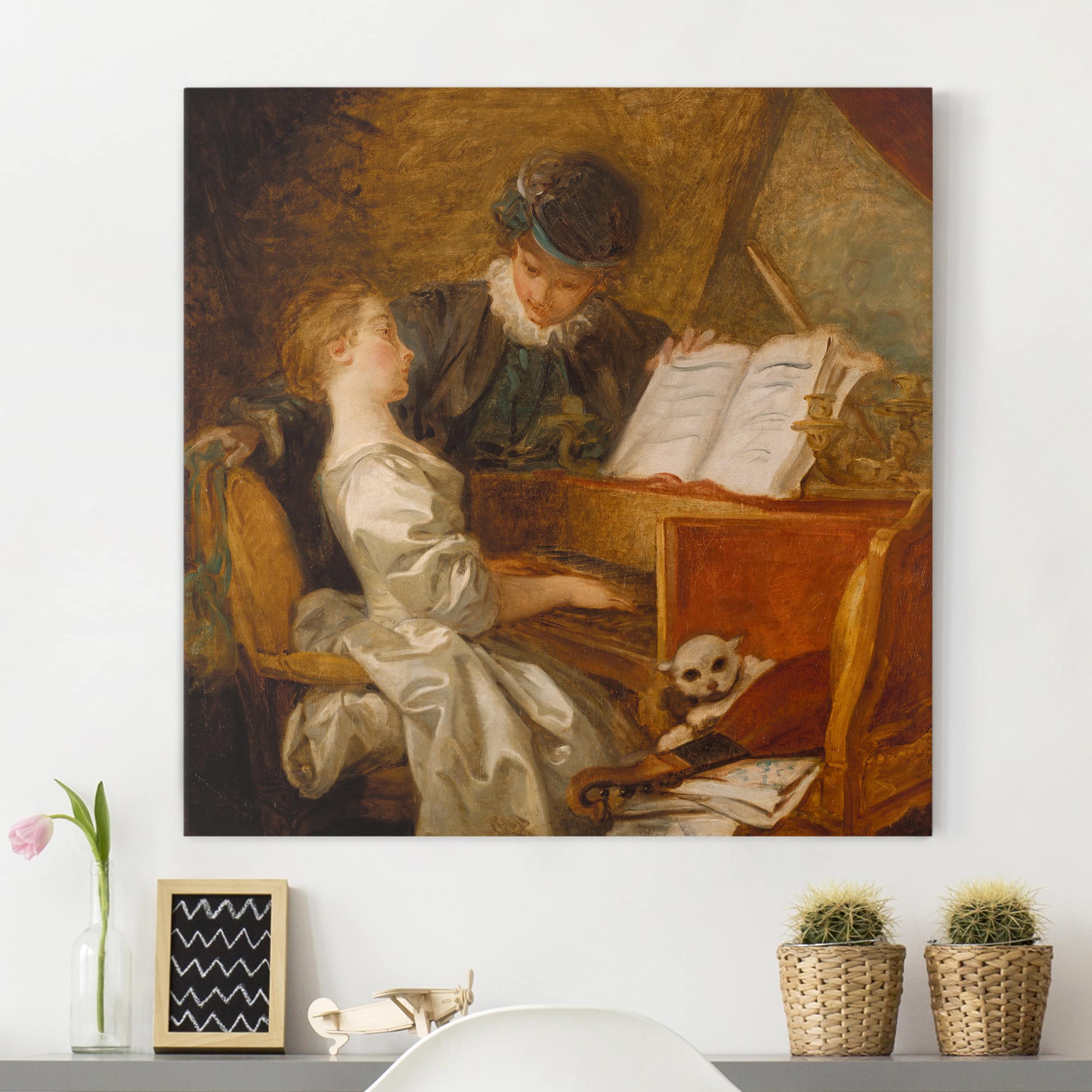 Leinwandbild - Quadrat Jean Honoré Fragonard - Die Klavierstunde