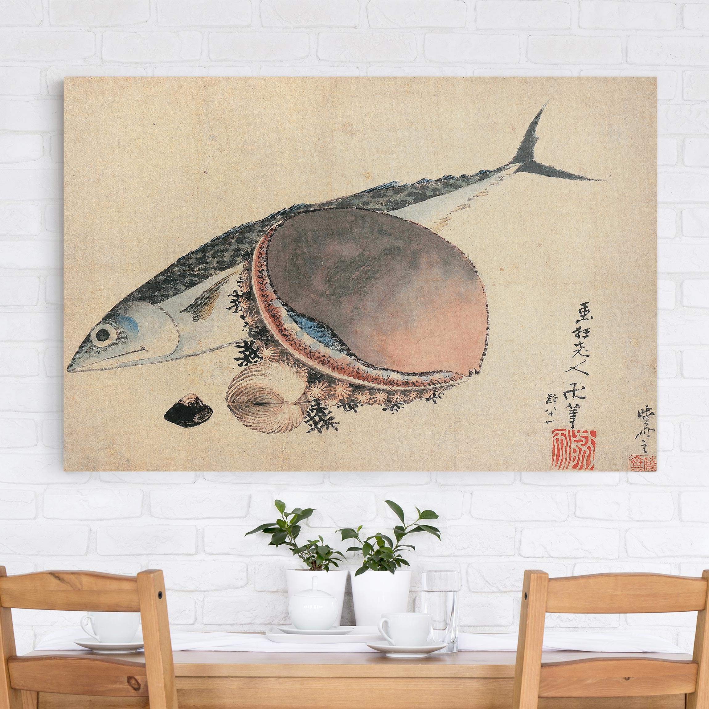 Leinwandbild - Querformat Katsushika Hokusai - Makrele und Seemuscheln