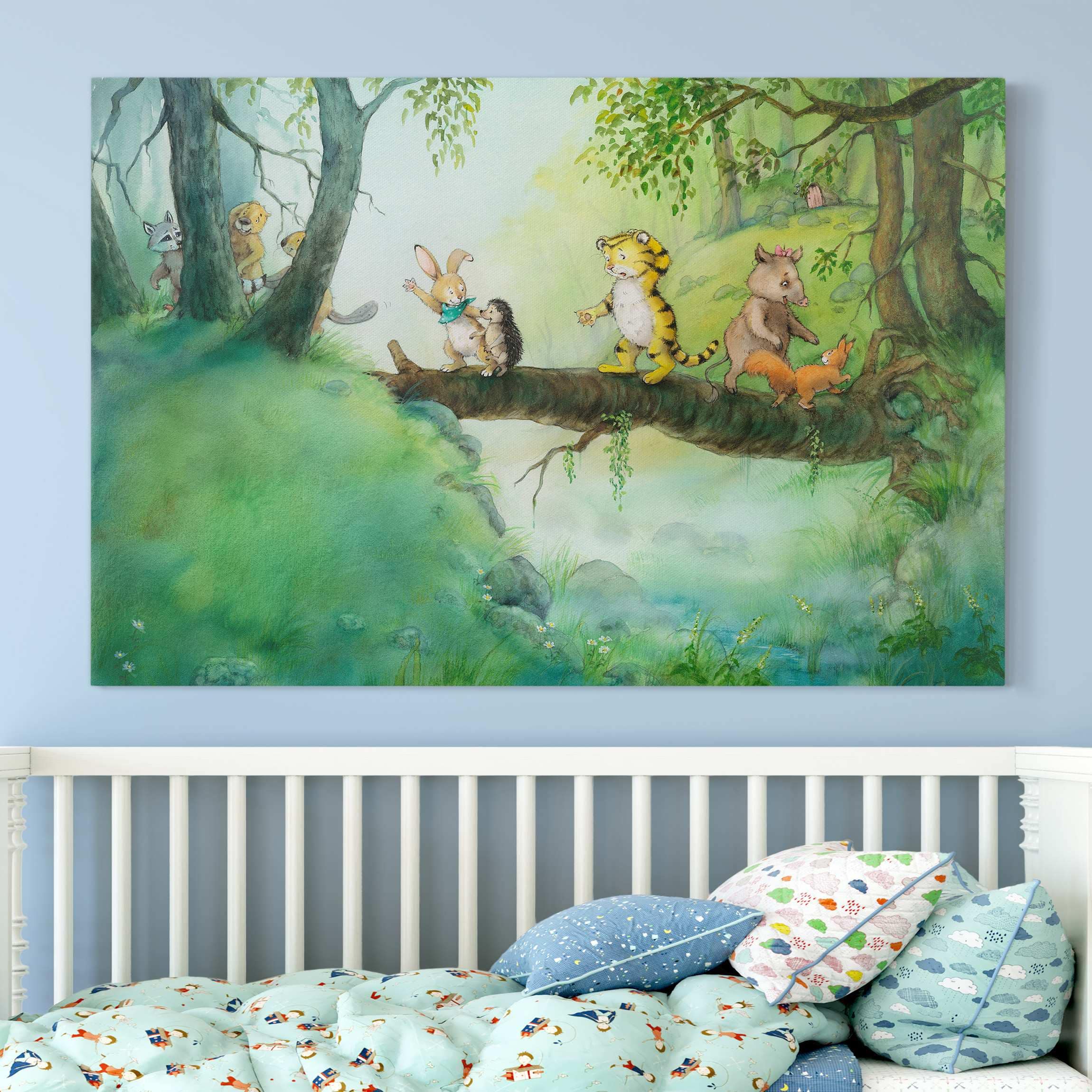 Leinwandbild Kinderzimmer Kleiner Tiger - Baumbrücke