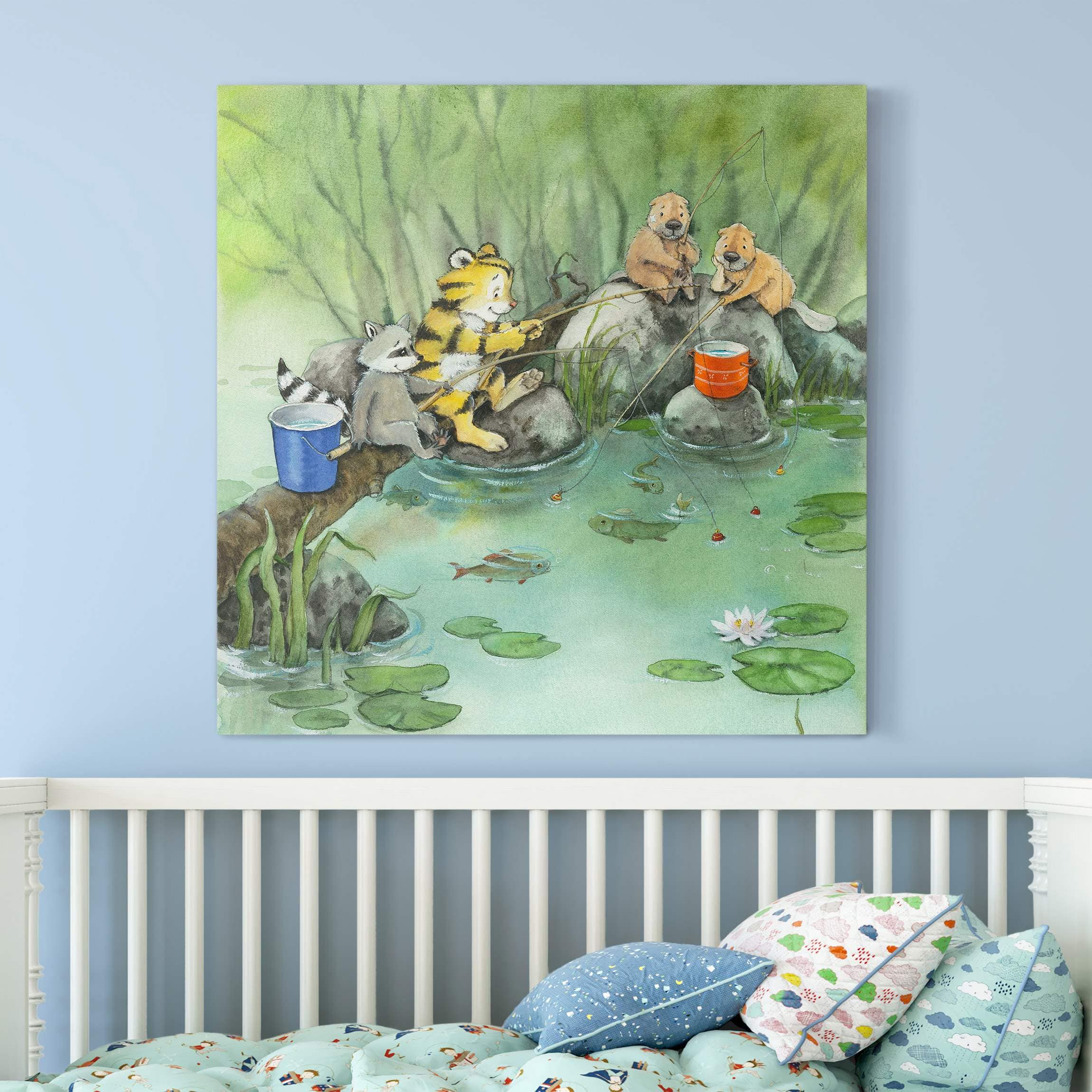 Leinwandbild Kinderzimmer Kleiner Tiger - Beim Angeln