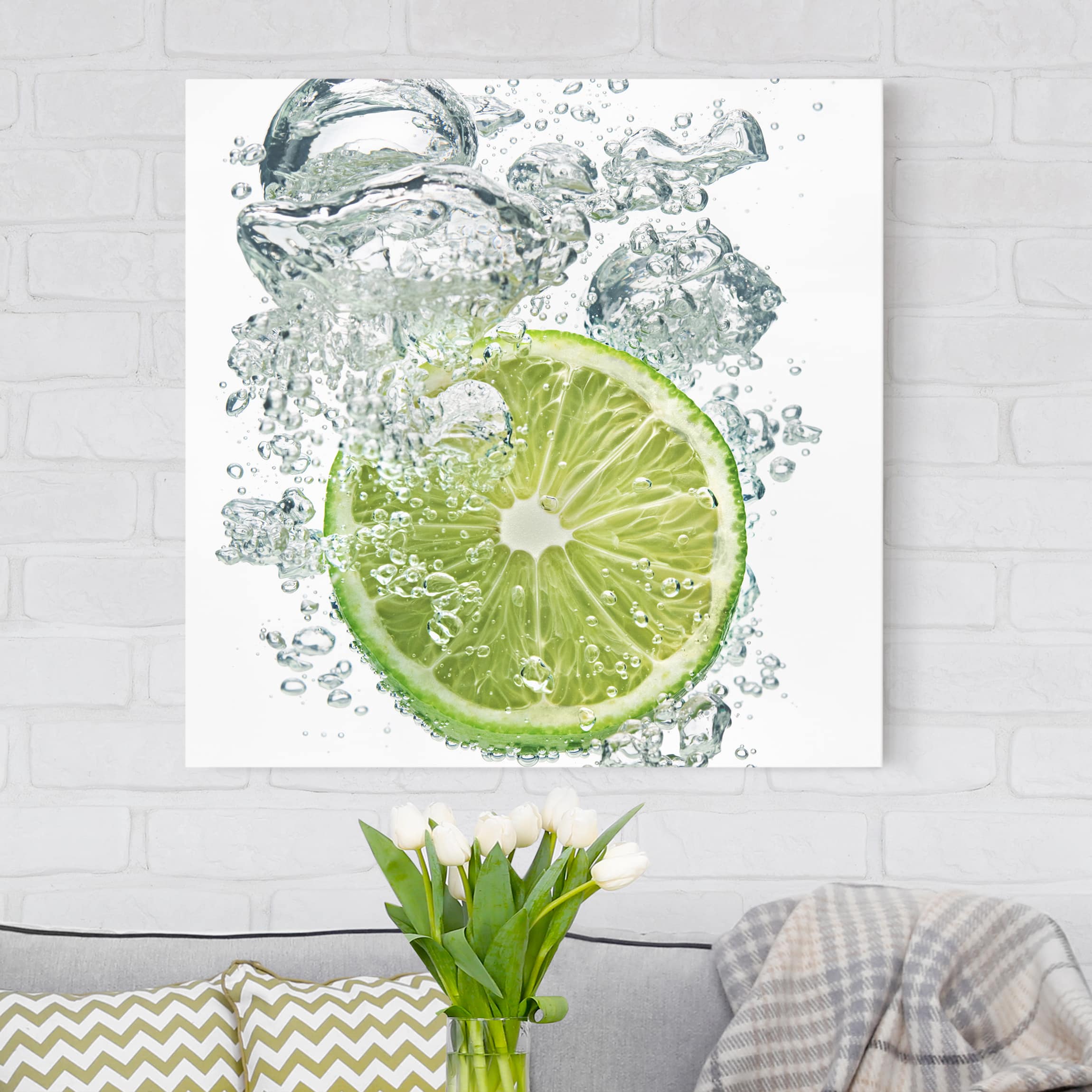 Leinwandbild Küche Lime Bubbles