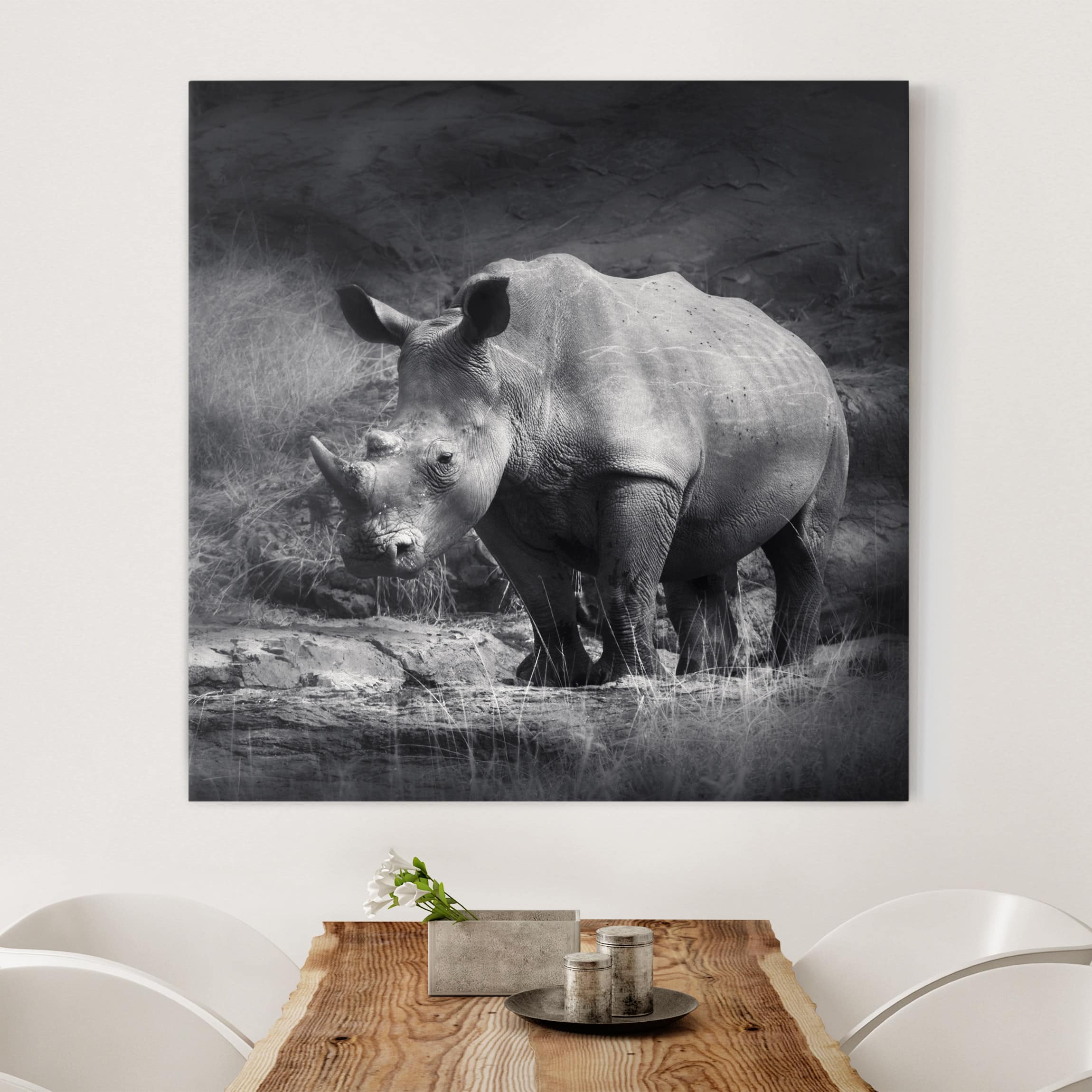 Leinwandbild - Quadrat Lonesome Rhinoceros