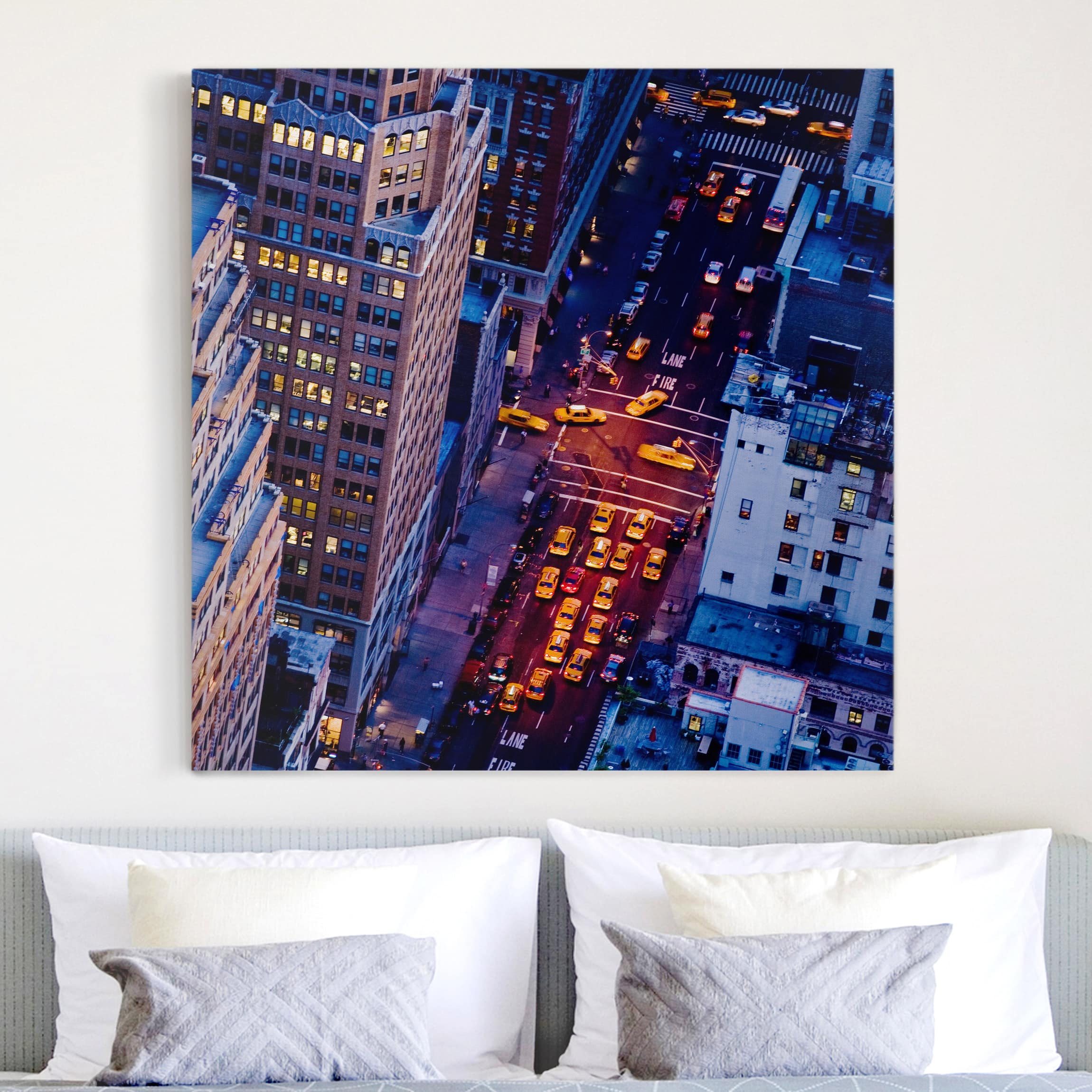Leinwandbild - Quadrat Manhattans Taxilichter