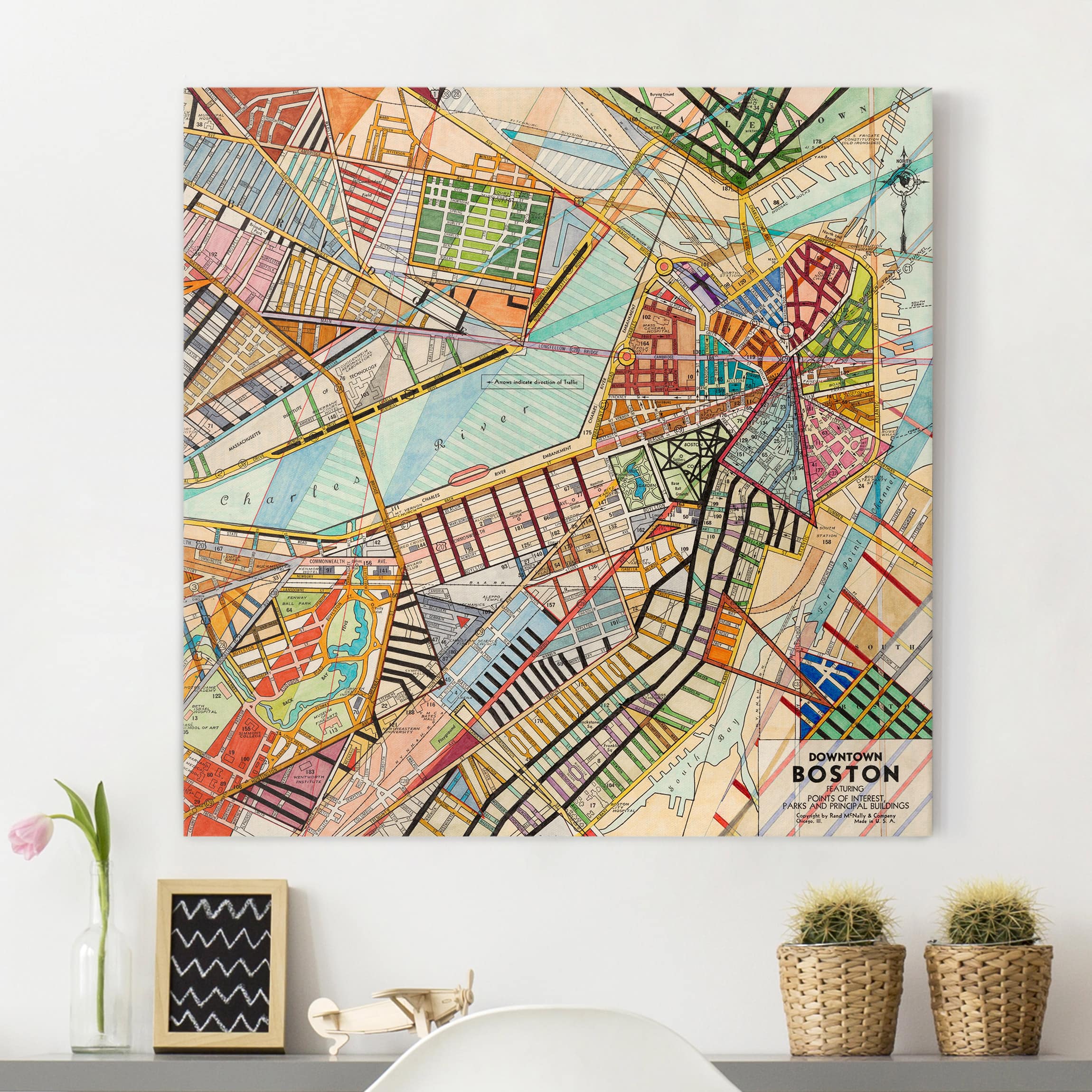 Leinwandbild - Quadrat Moderne Karte von Boston