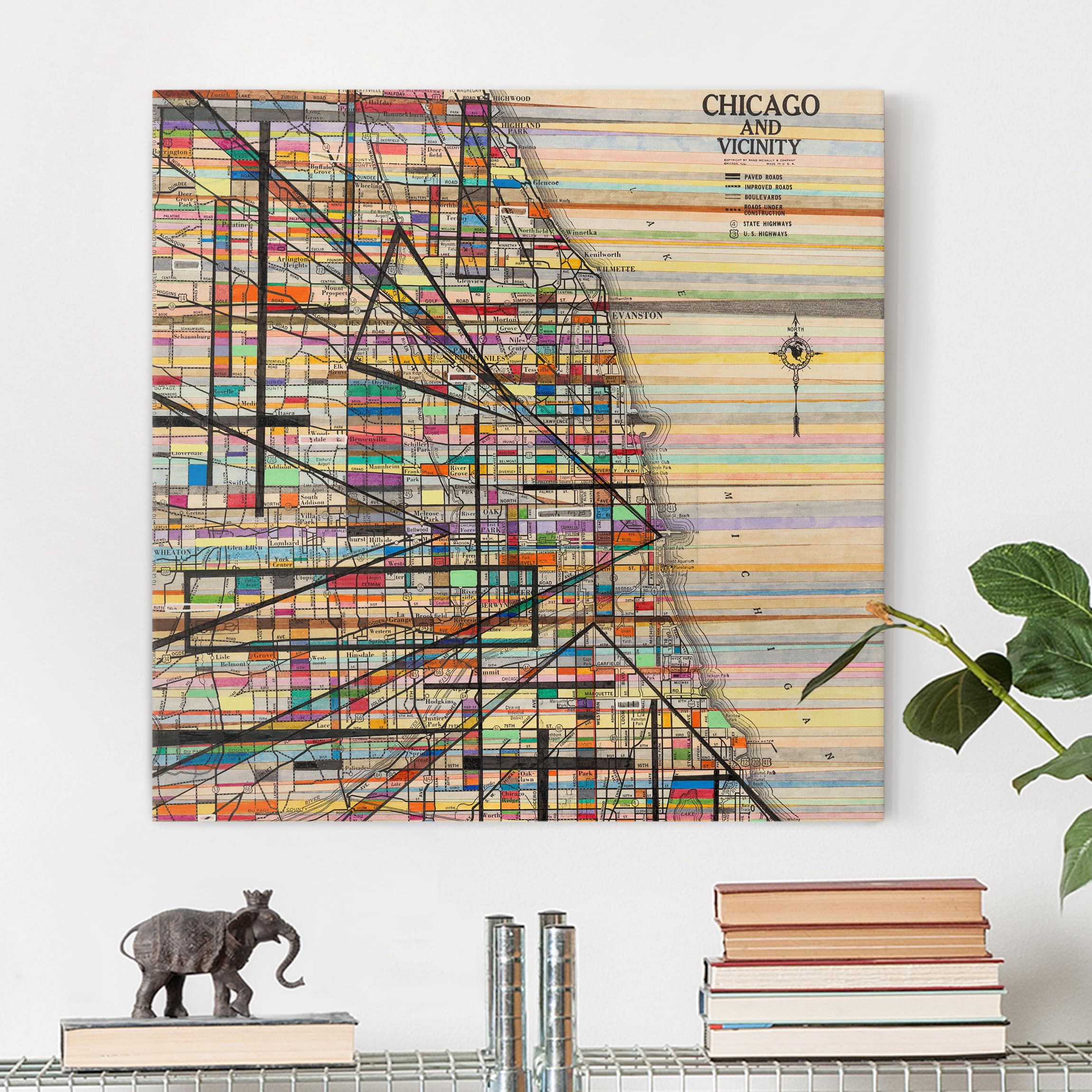 Leinwandbild - Quadrat Moderne Karte von Chicago