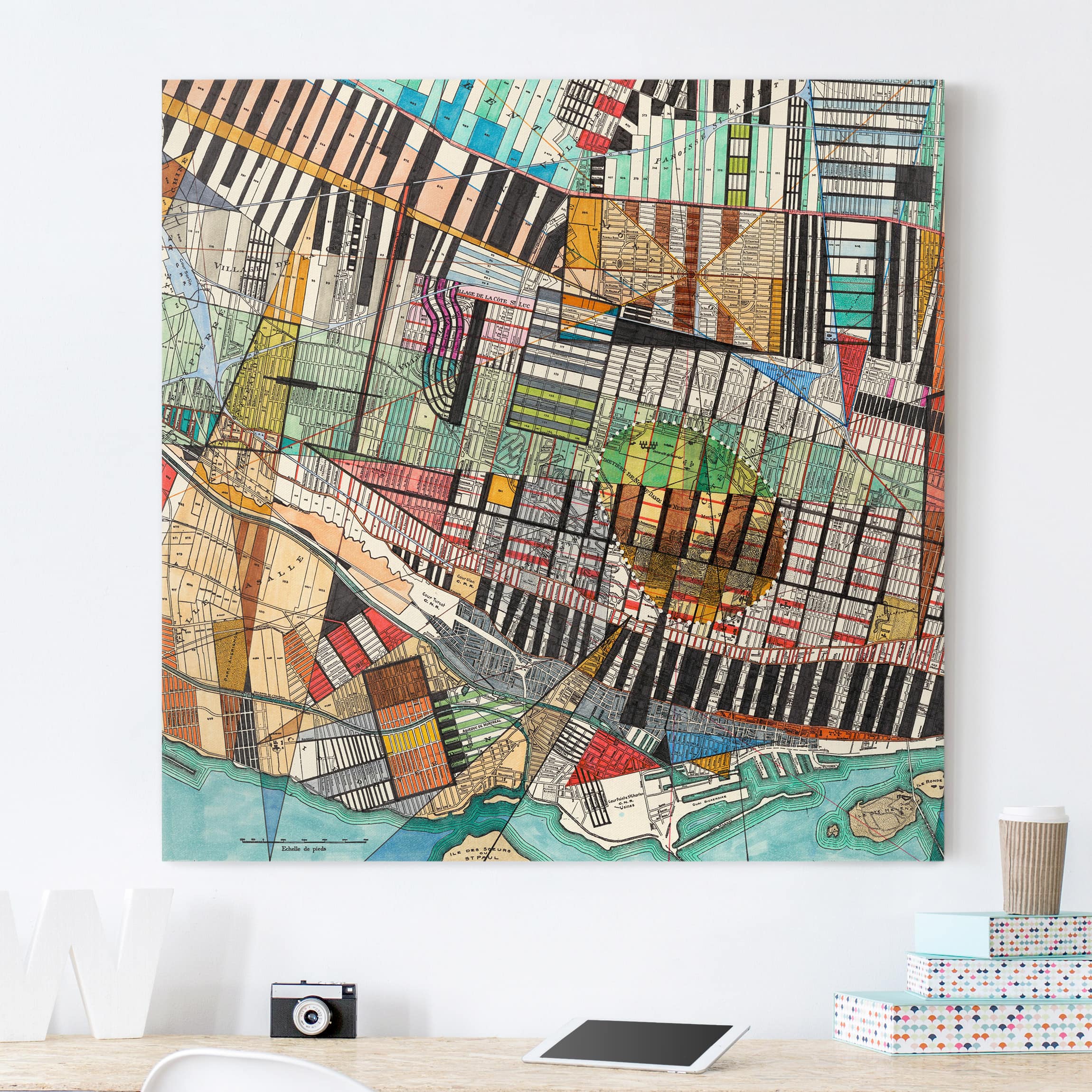 Leinwandbild - Quadrat Moderne Karte von Montreal
