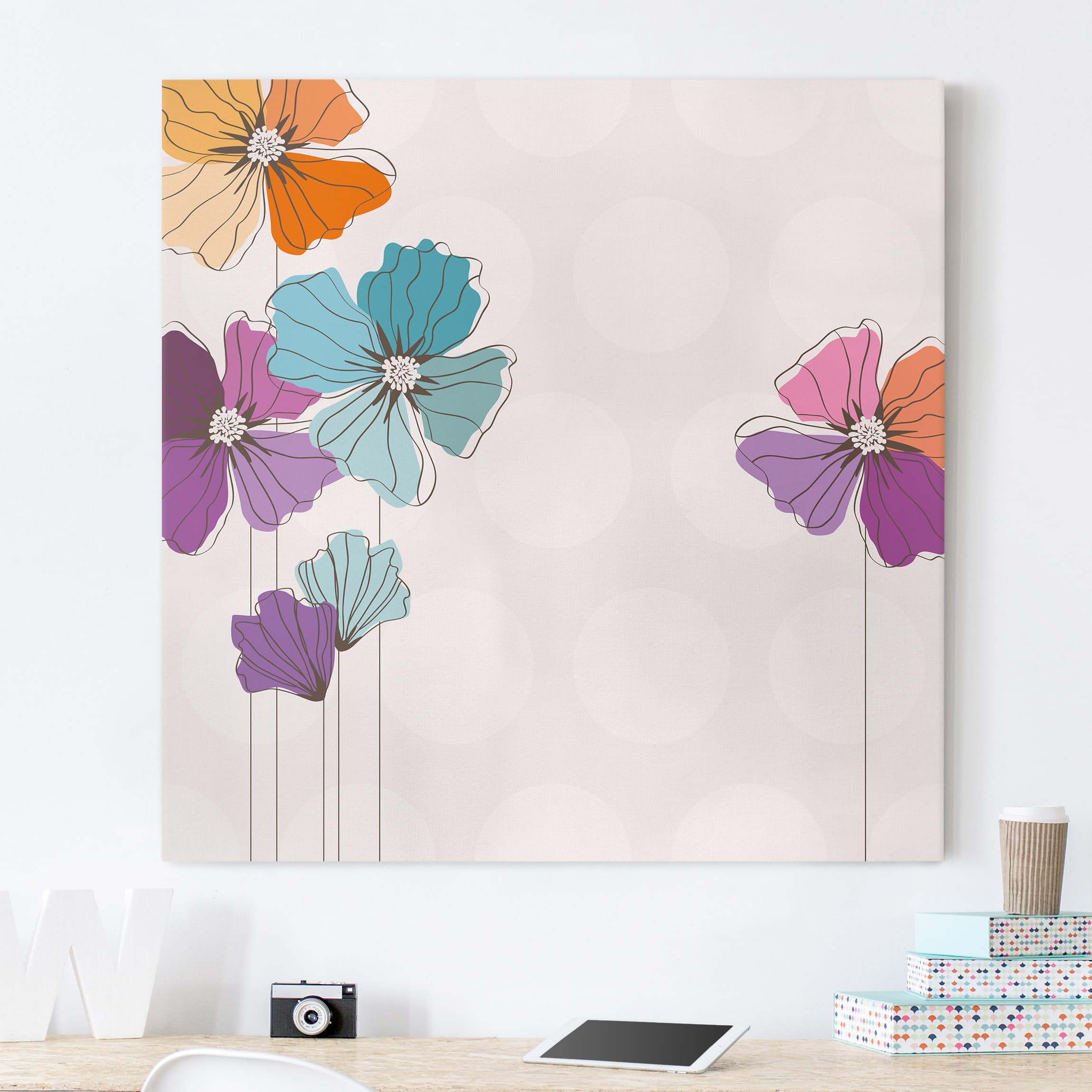Leinwandbild - Quadrat Mohn in Pastell