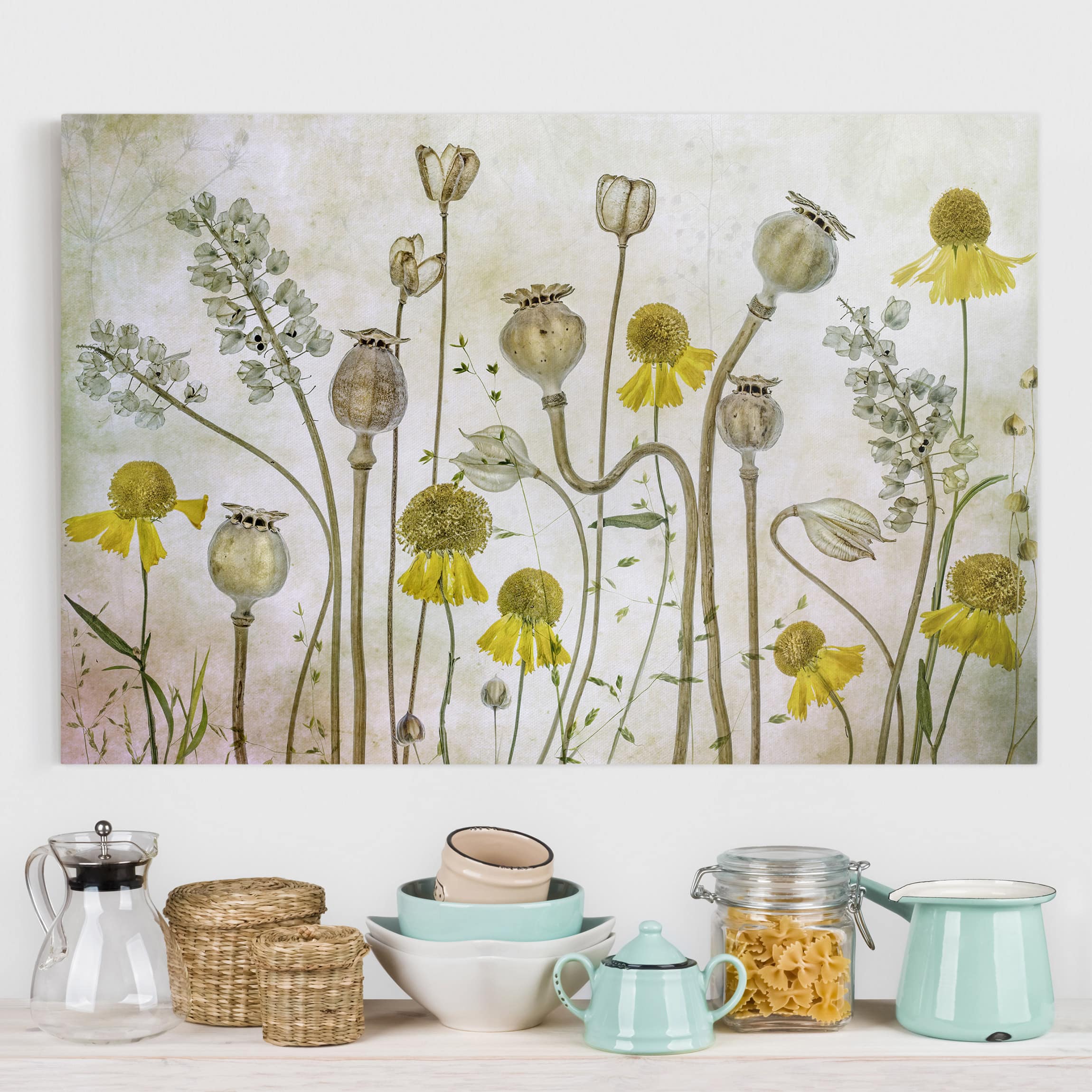 Leinwandbild Blumen Mohn und Helenium