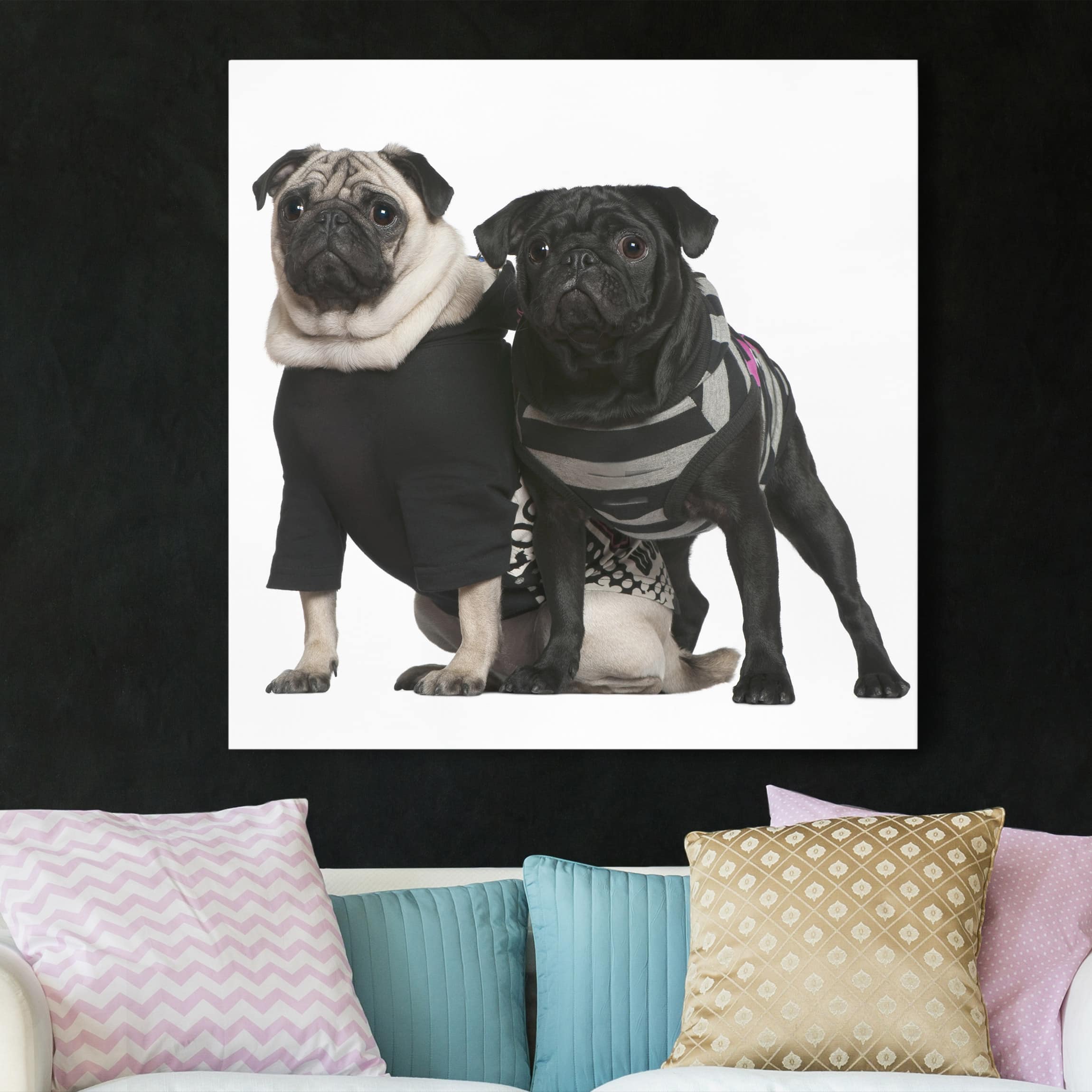 Leinwandbild - Quadrat Mops Fashion
