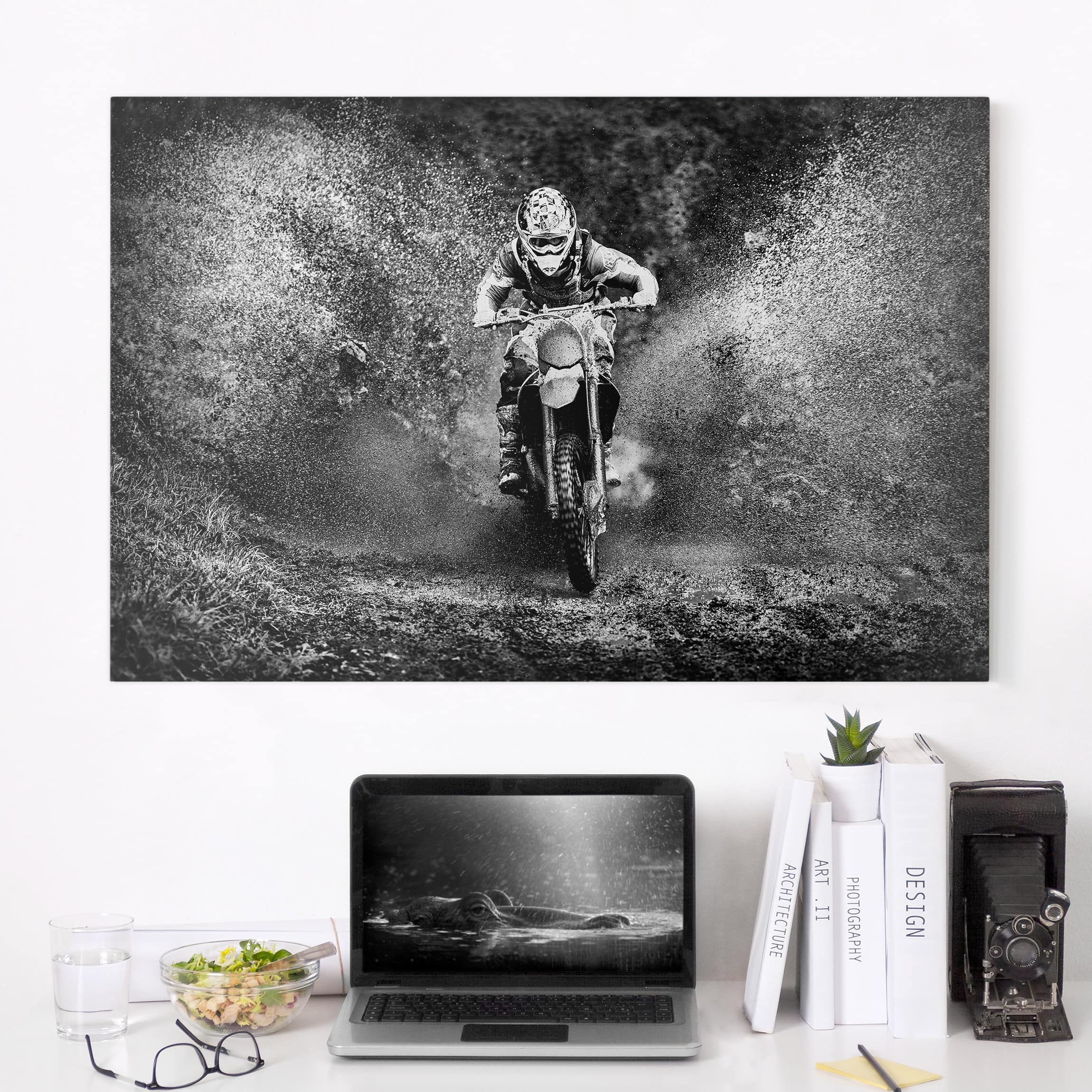 Leinwandbild - Querformat Motocross im Schlamm