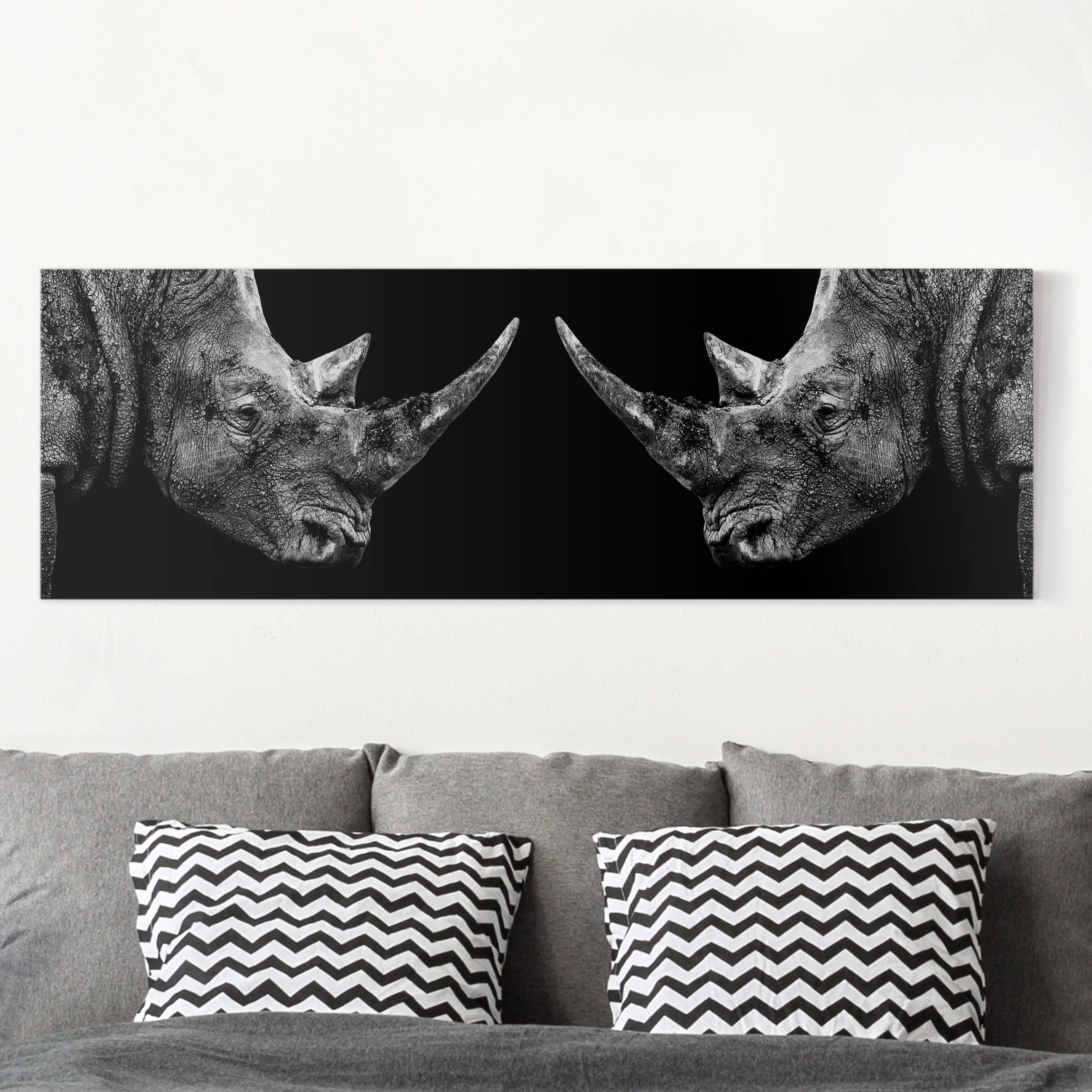 Leinwandbild Tiere Nashorn Duell