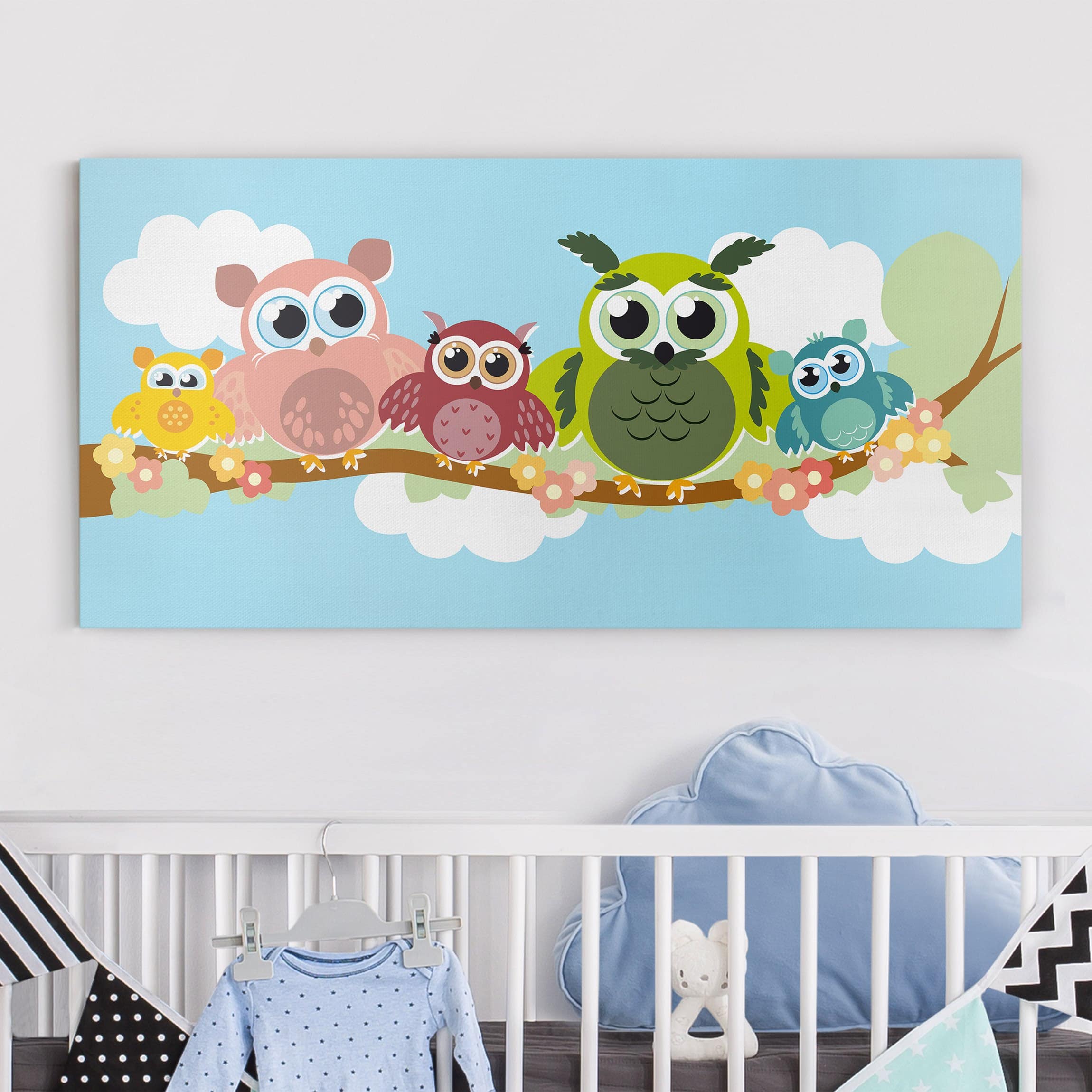 Leinwandbild Kinderzimmer Eulenfamilie