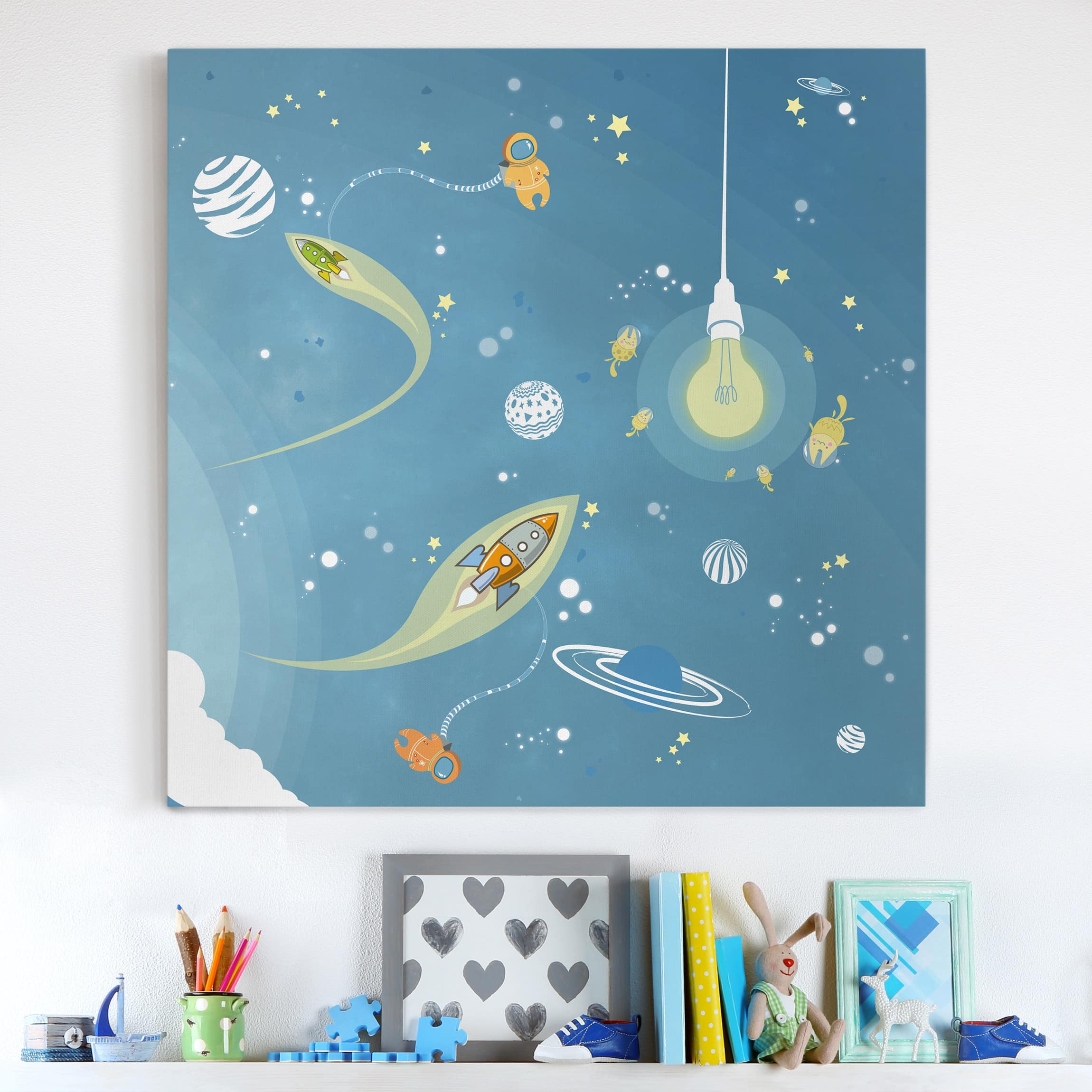 Leinwandbild - Quadrat Buntes Weltraumtreiben