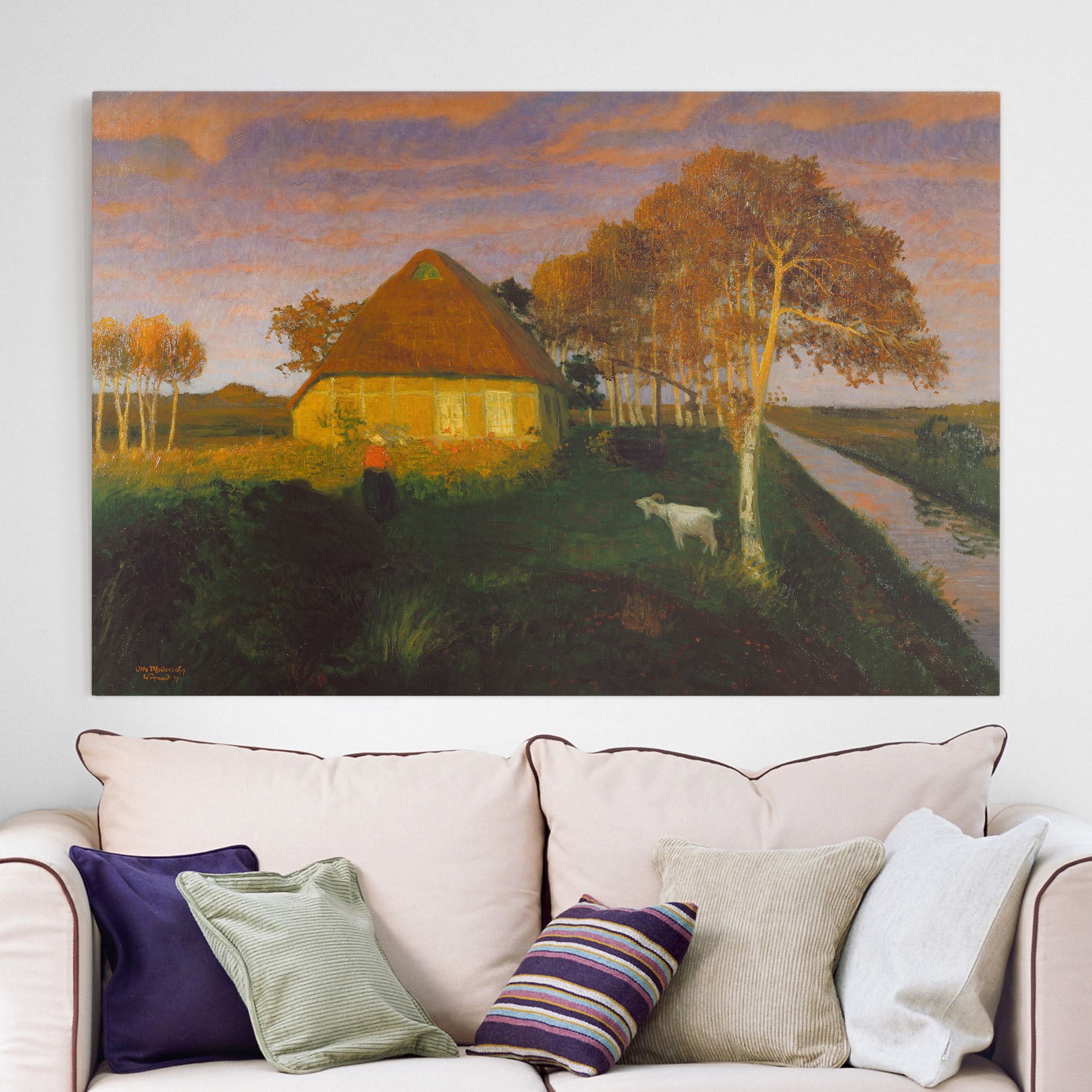 Leinwandbild - Querformat Otto Modersohn - Moorkate im Abendsonnenschein