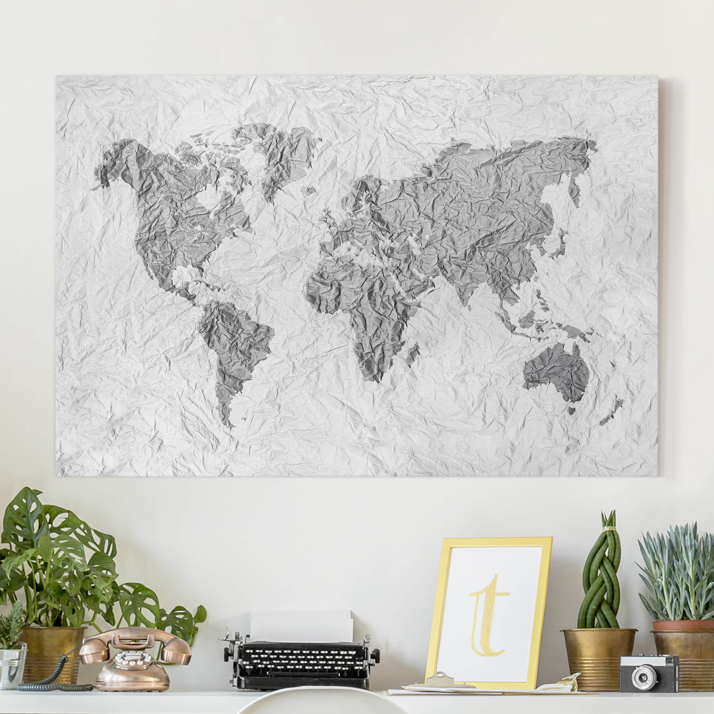 Leinwandbild Weltkarte Papier Weltkarte Weiß Grau