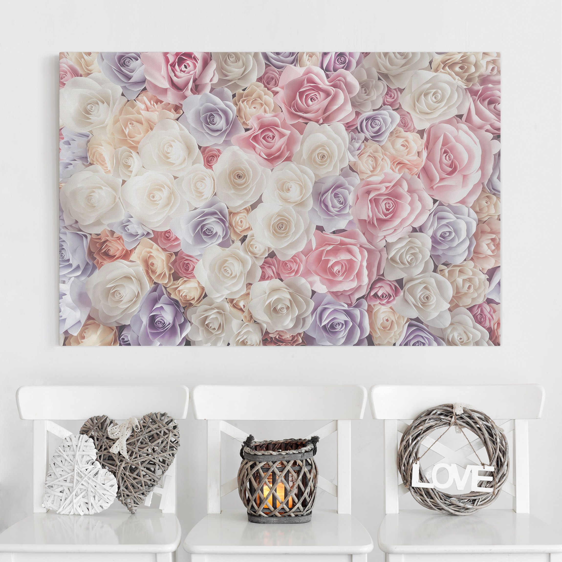 Leinwandbild - Querformat Pastell Paper Art Rosen