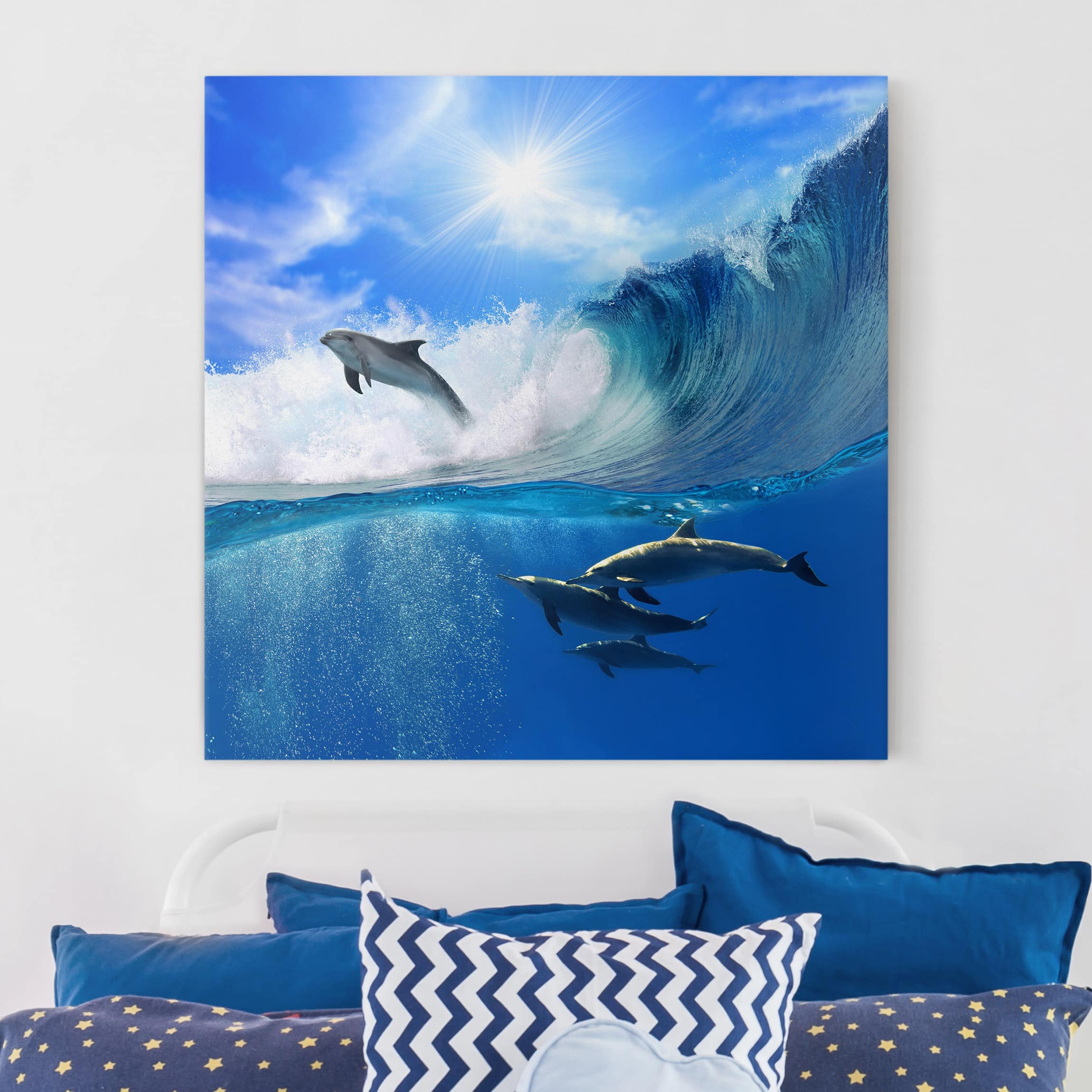 Leinwandbild - Quadrat Playing Dolphins