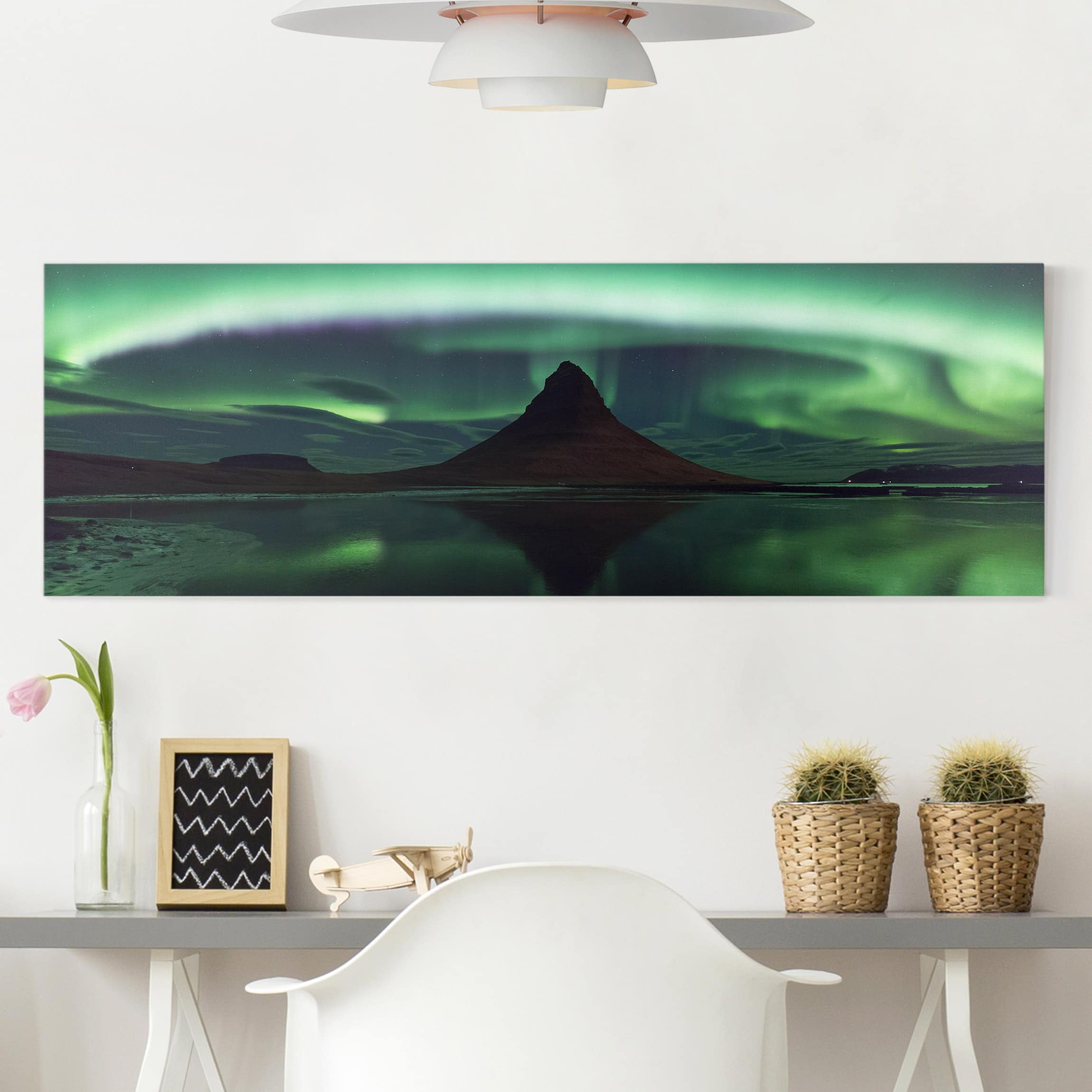 Leinwandbild - Panorama Polarlicht in Island