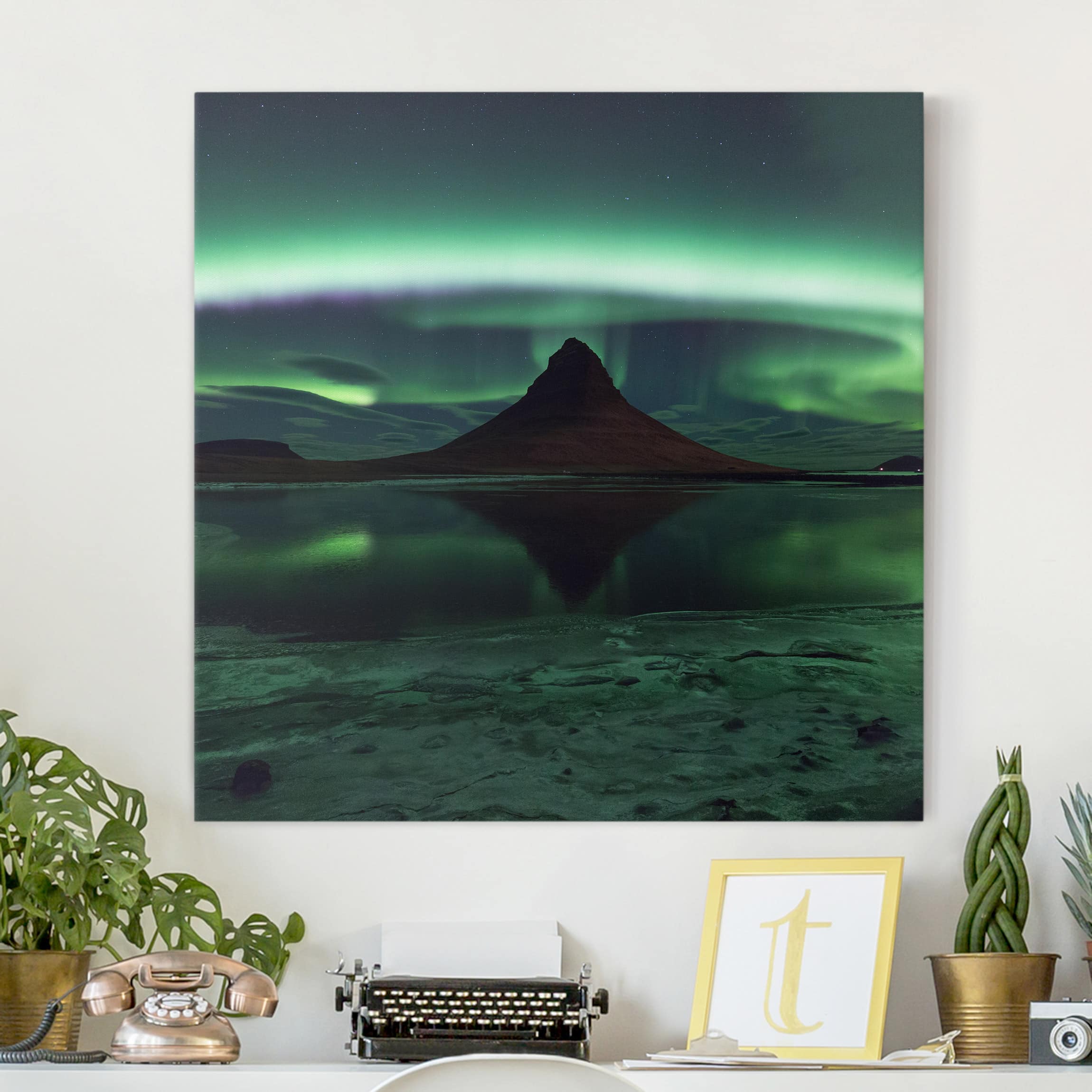 Leinwandbild - Quadrat Polarlicht in Island