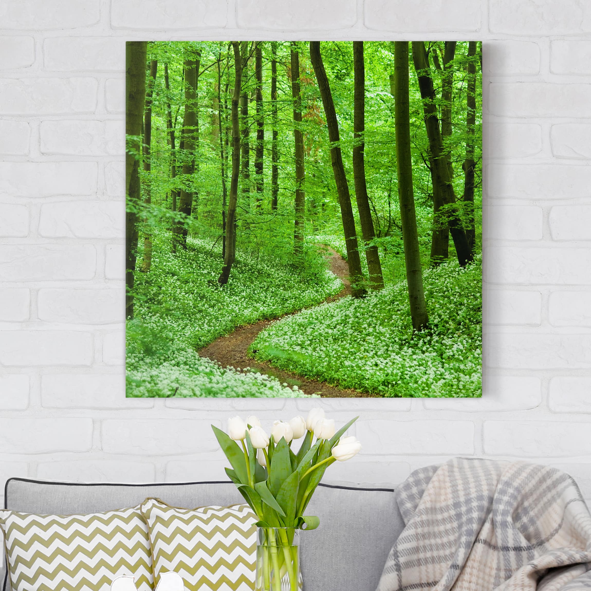 Leinwandbild - Quadrat Romantischer Waldweg