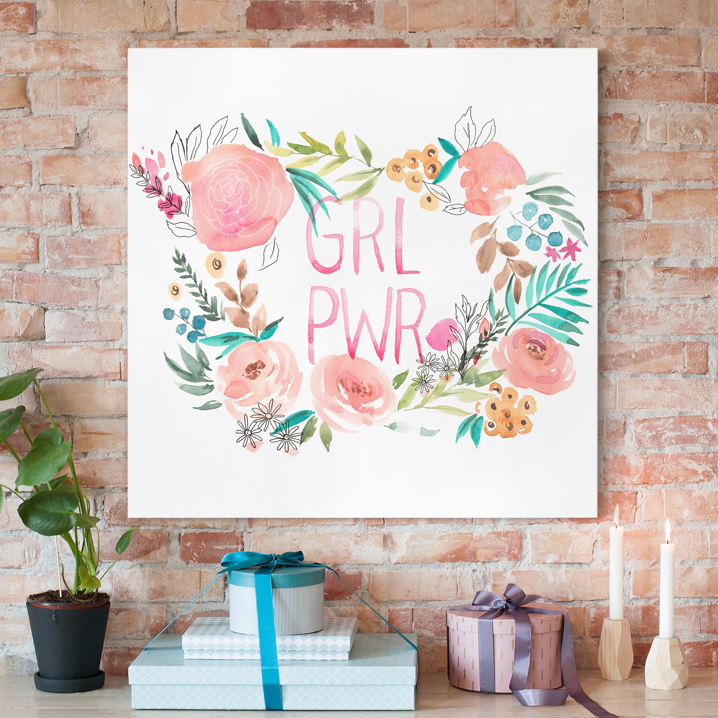 Leinwandbild - Quadrat Rosa Blüten - Girl Power