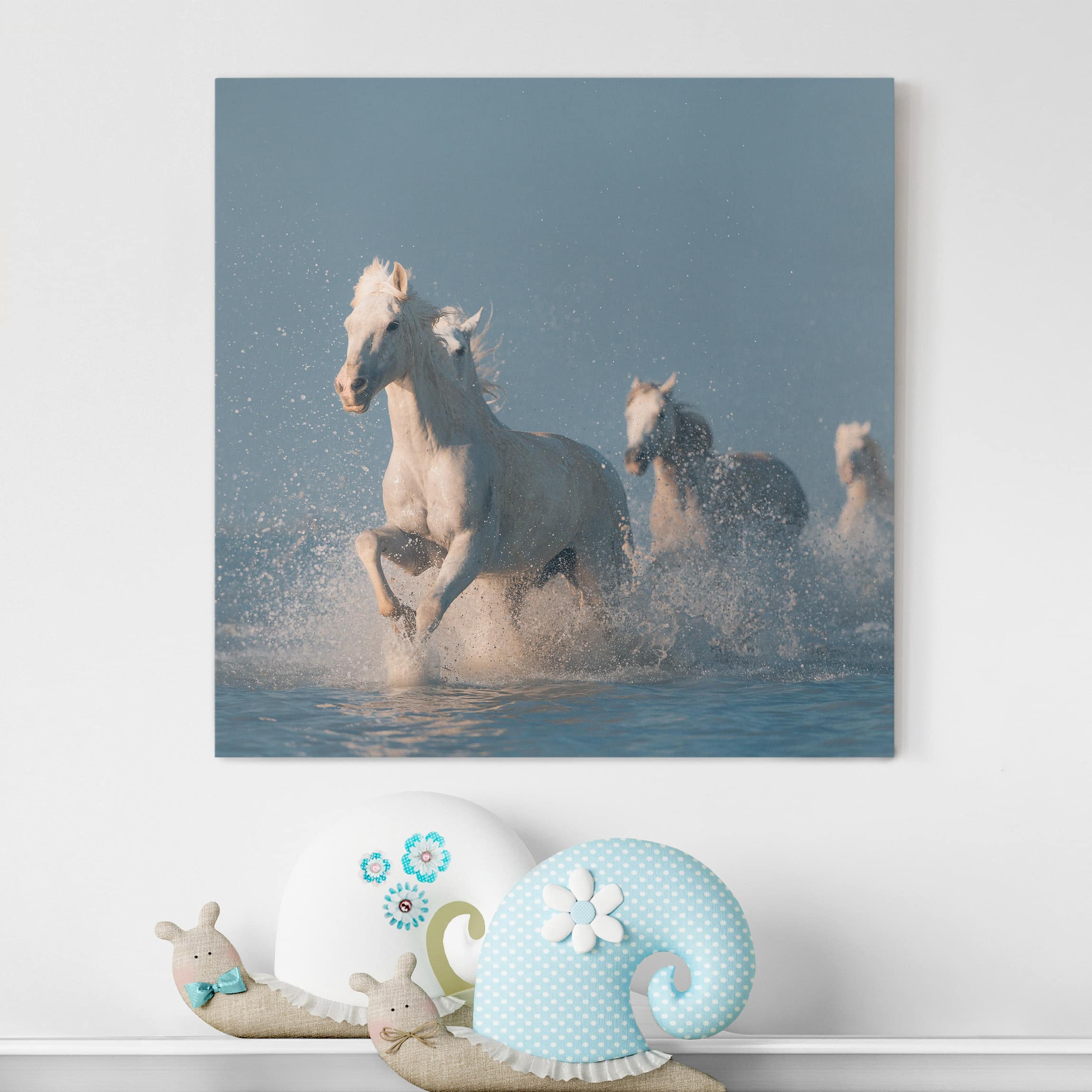 Leinwandbild Pferd Schimmelherde