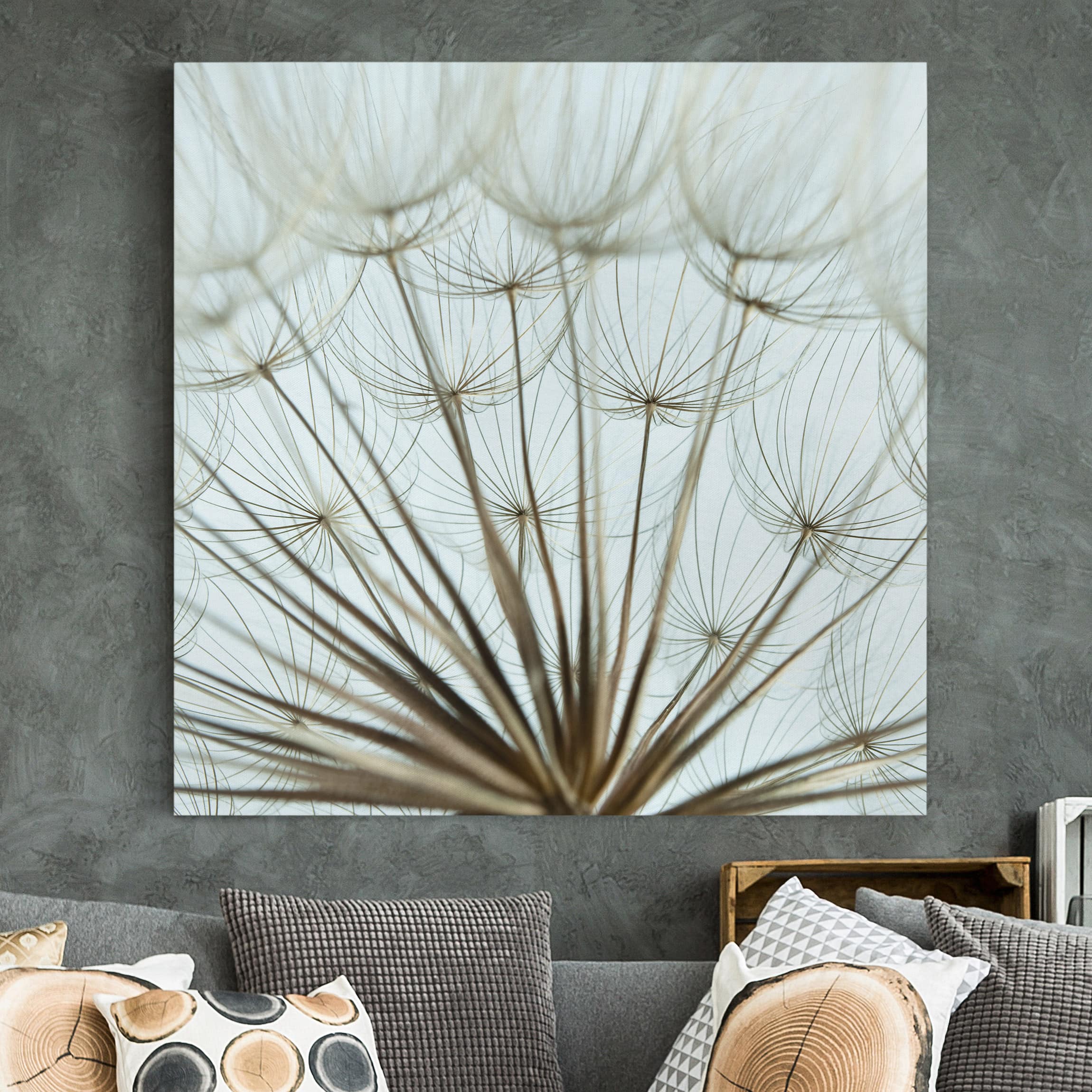 Leinwandbild - Quadrat Schöne Pusteblume Makroaufnahme