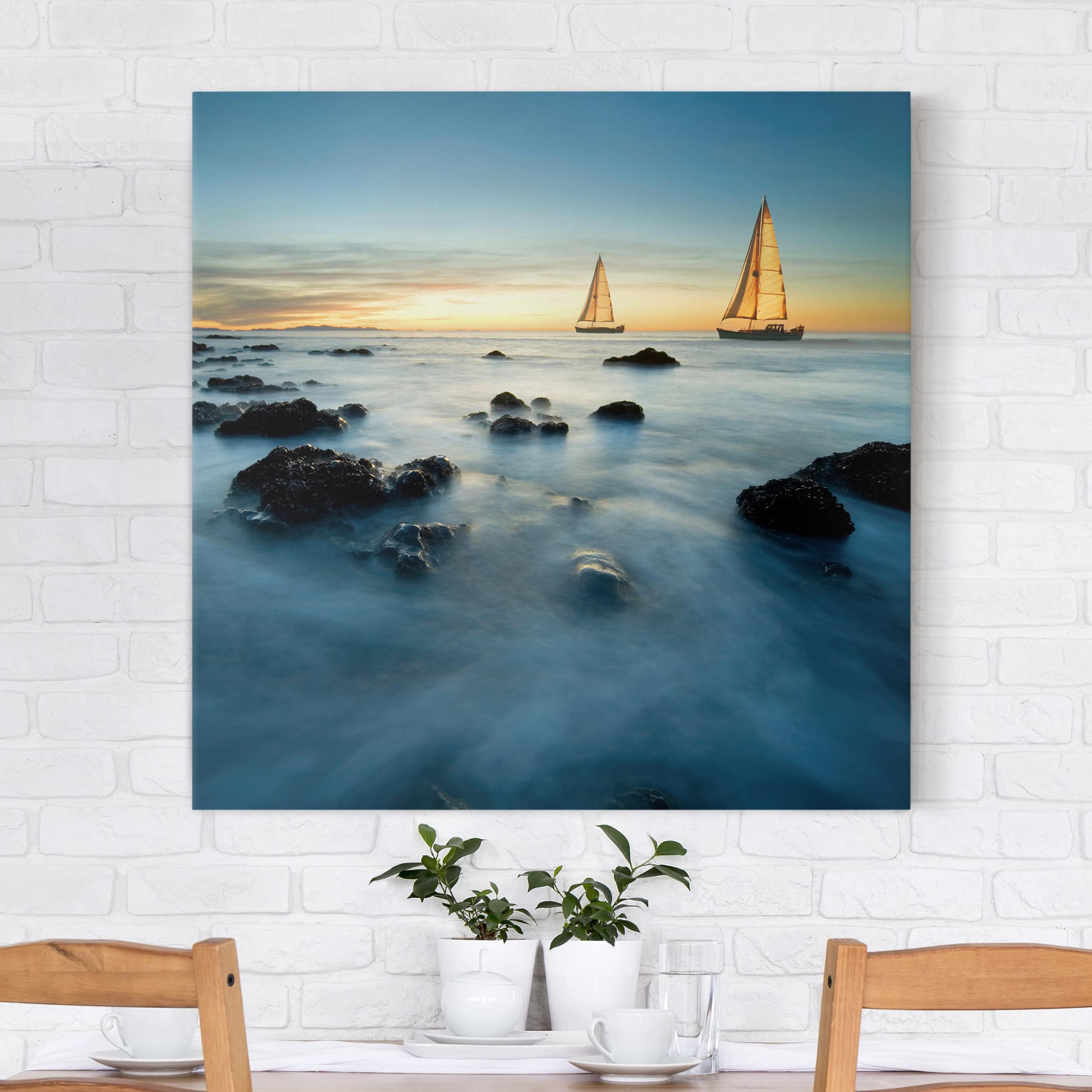 Leinwandbild - Quadrat Segelschiffe im Ozean