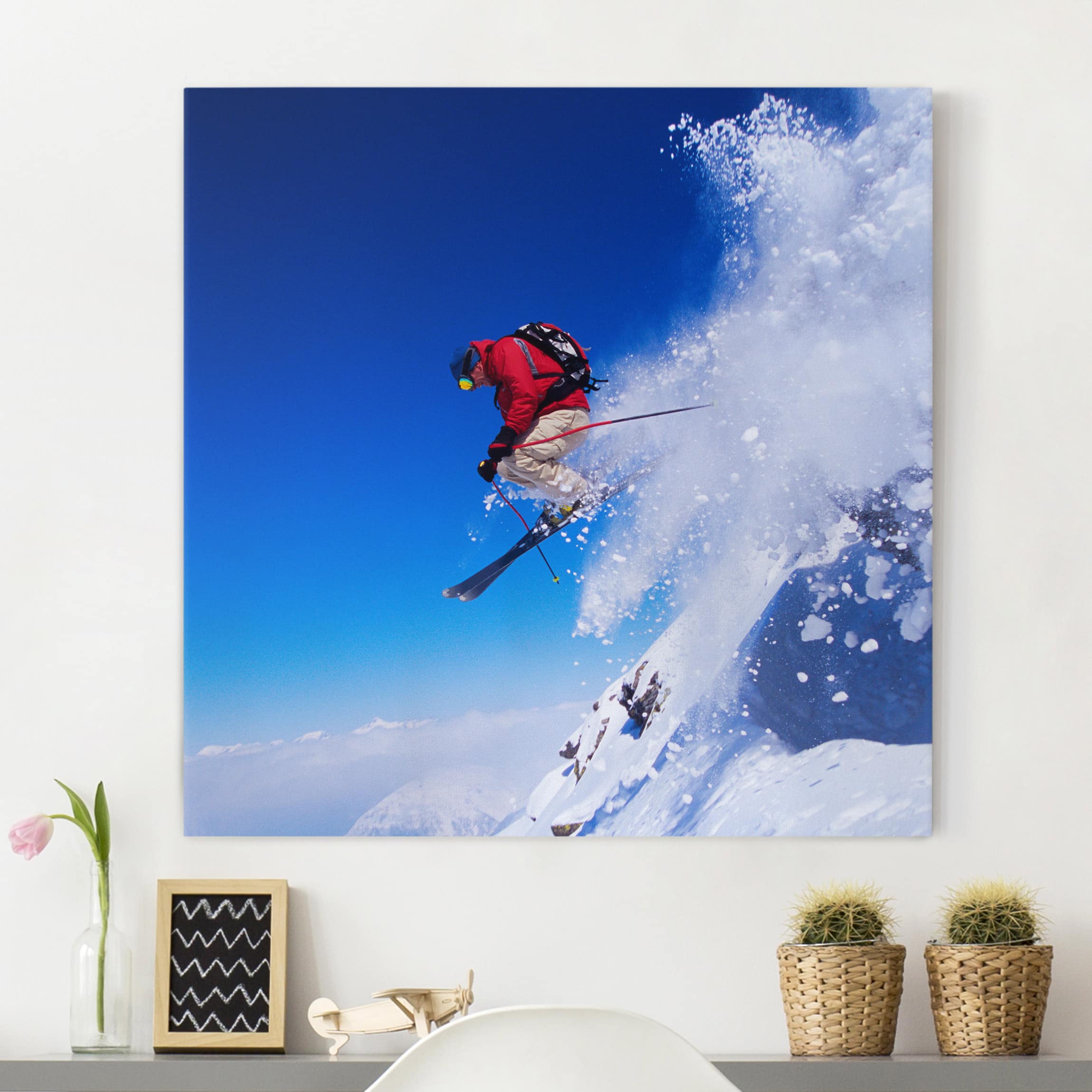 Leinwandbild - Quadrat Skisprung am Hang