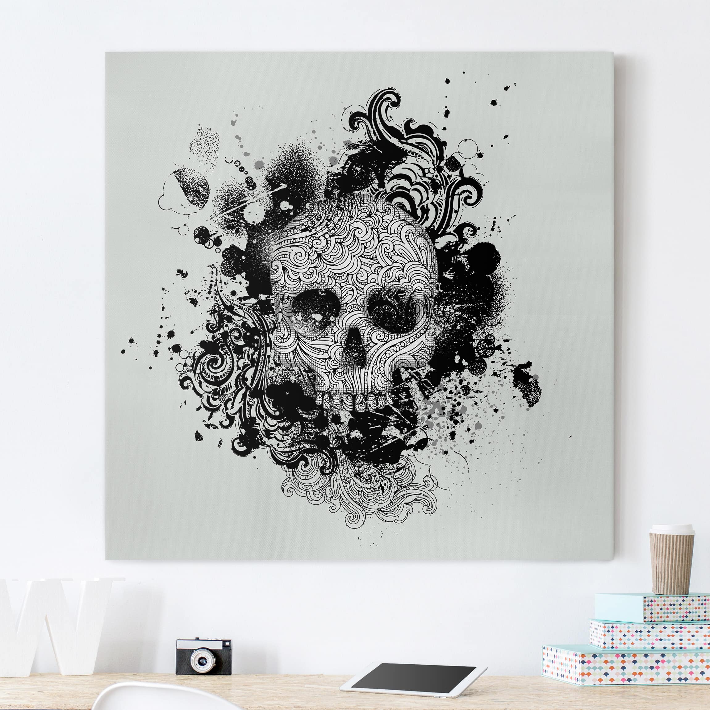 Leinwandbild - Quadrat Skull