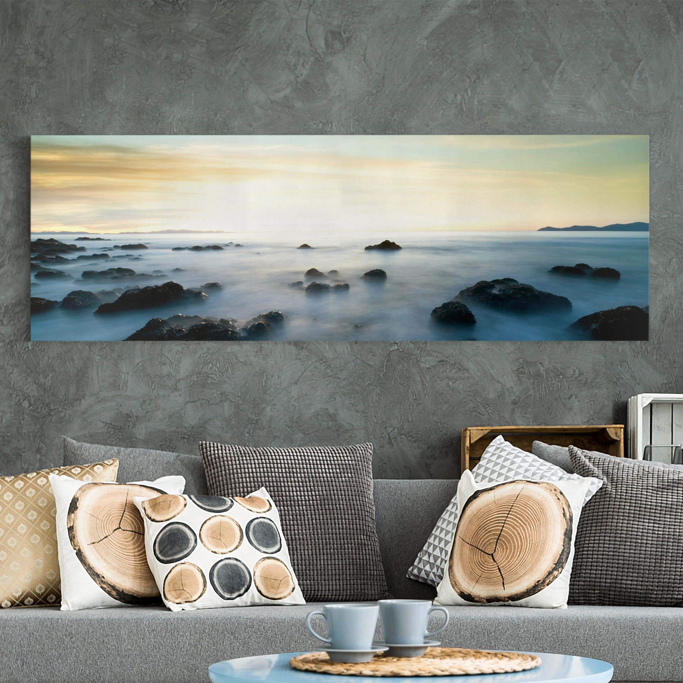 Leinwandbild - Panorama Sonnenuntergang über dem Ozean
