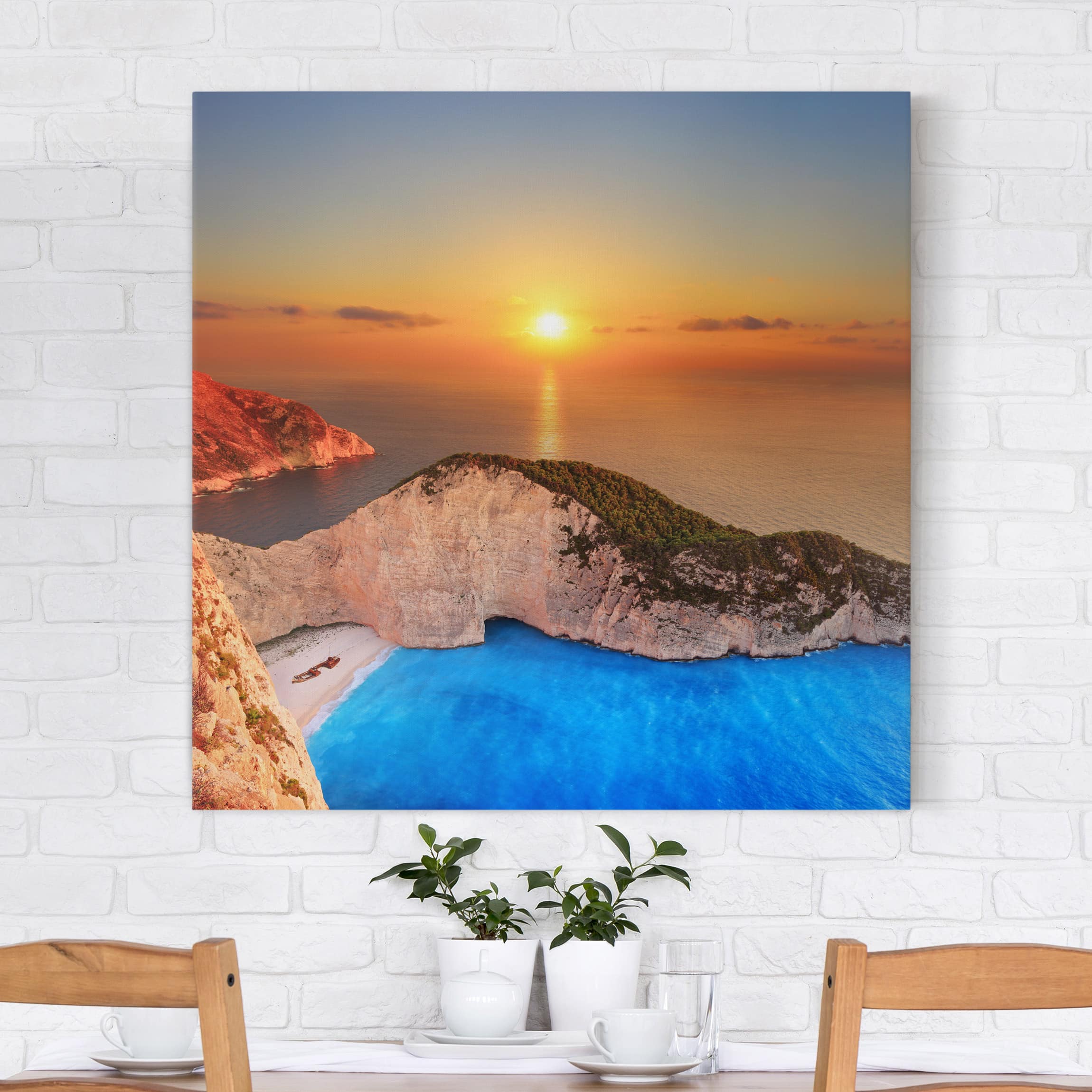 Leinwandbild - Quadrat Sonnenuntergang über Zakynathos