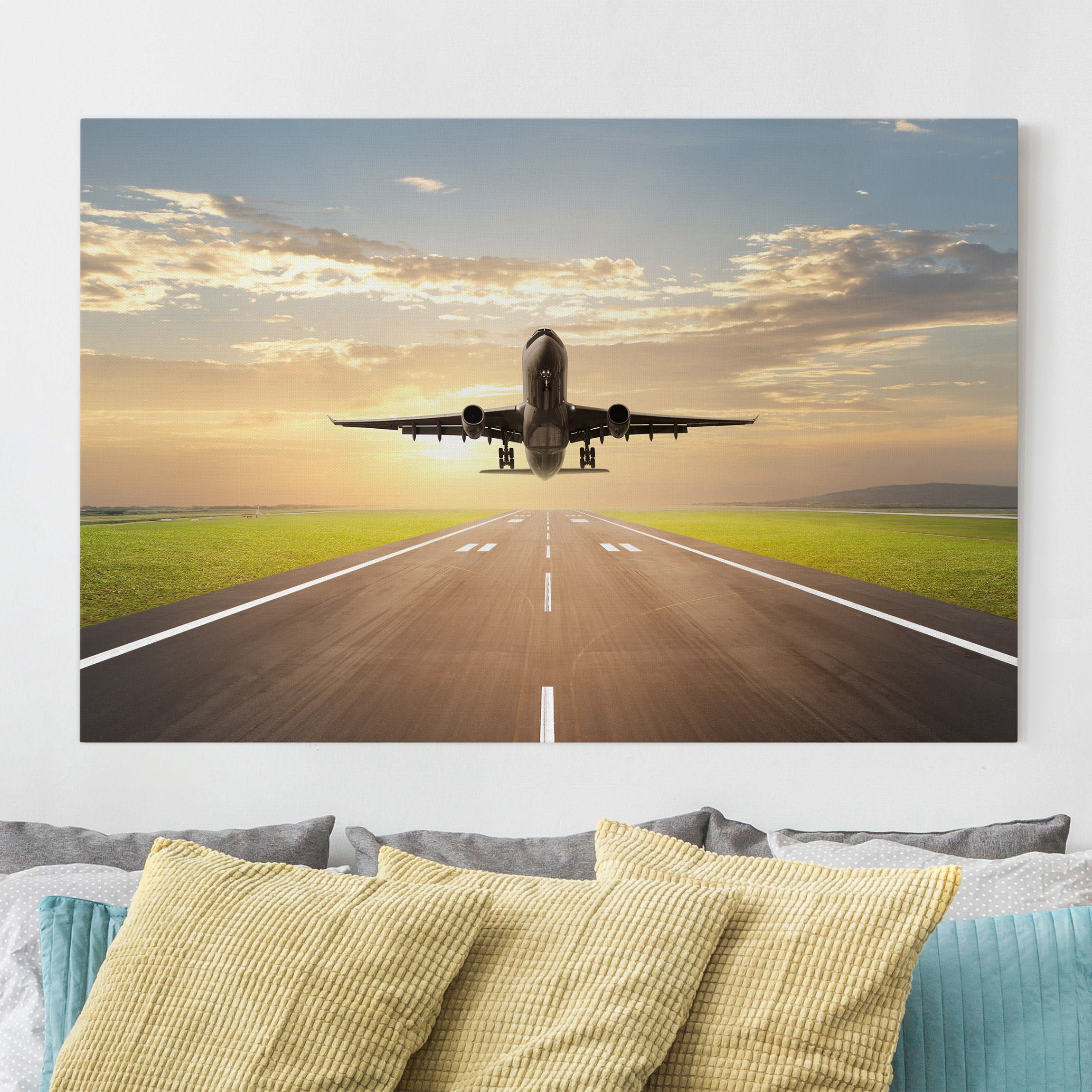 Leinwandbild - Querformat Startendes Flugzeug