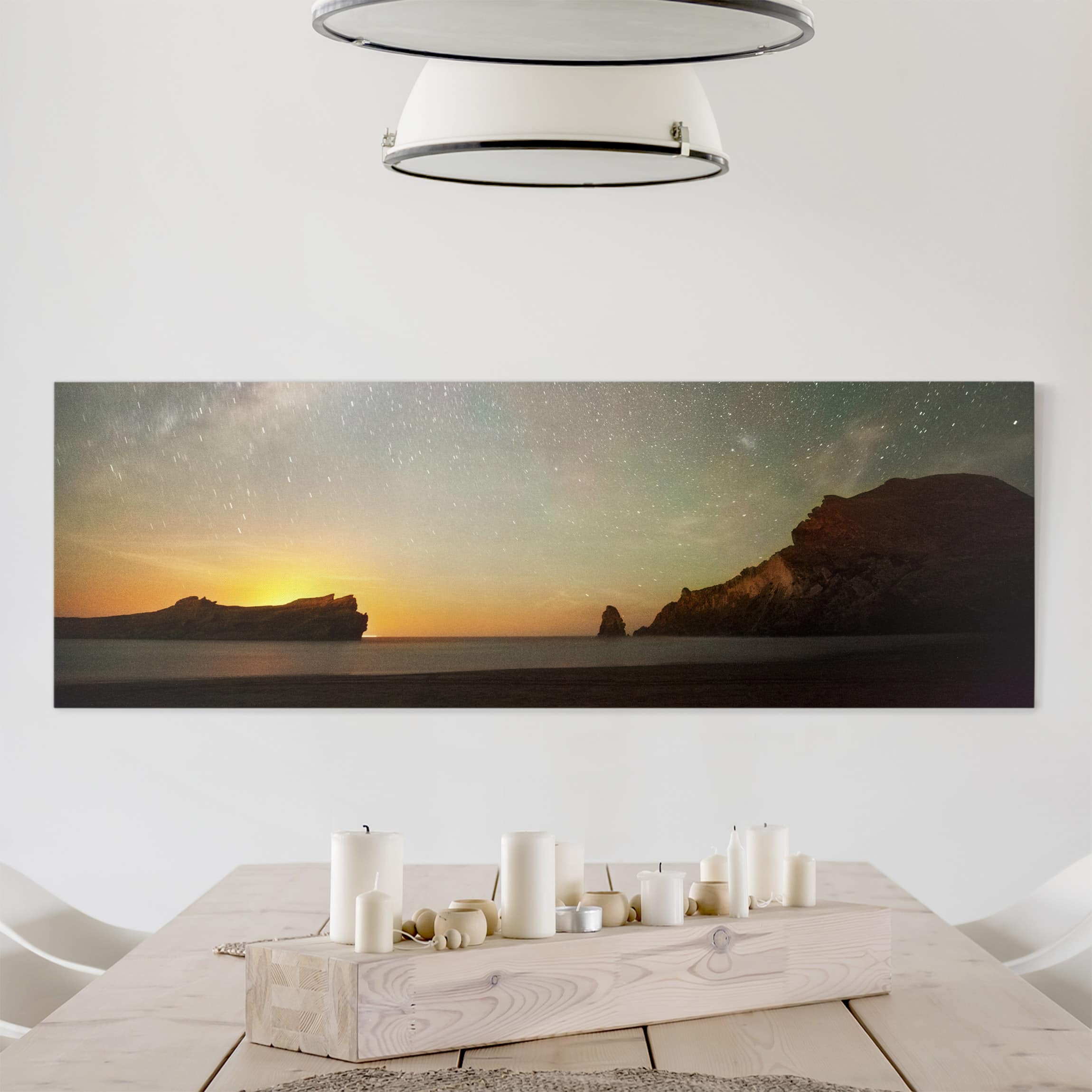 Leinwandbild - Panorama Sternenhimmel über dem Meer
