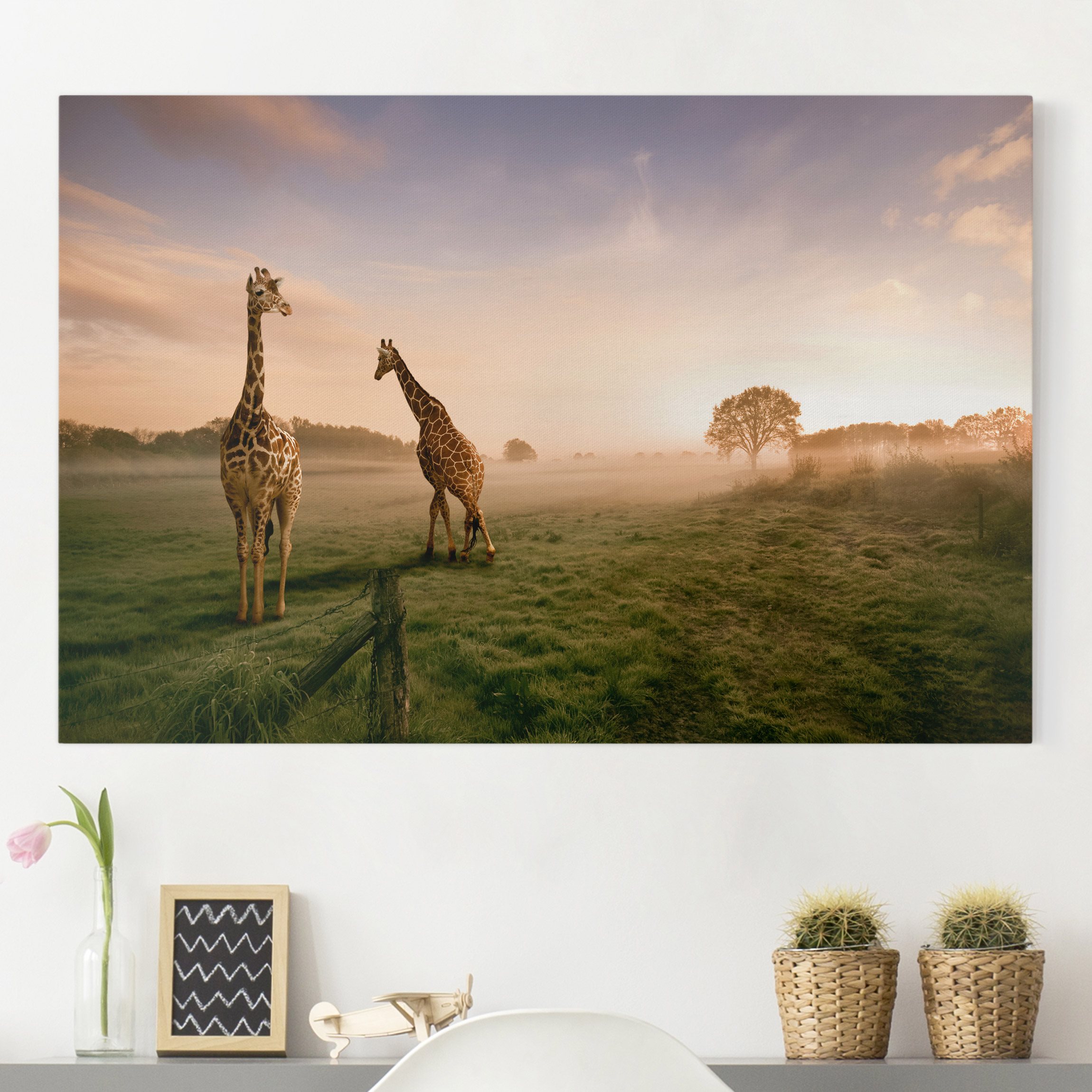Leinwandbild - Querformat Surreal Giraffes
