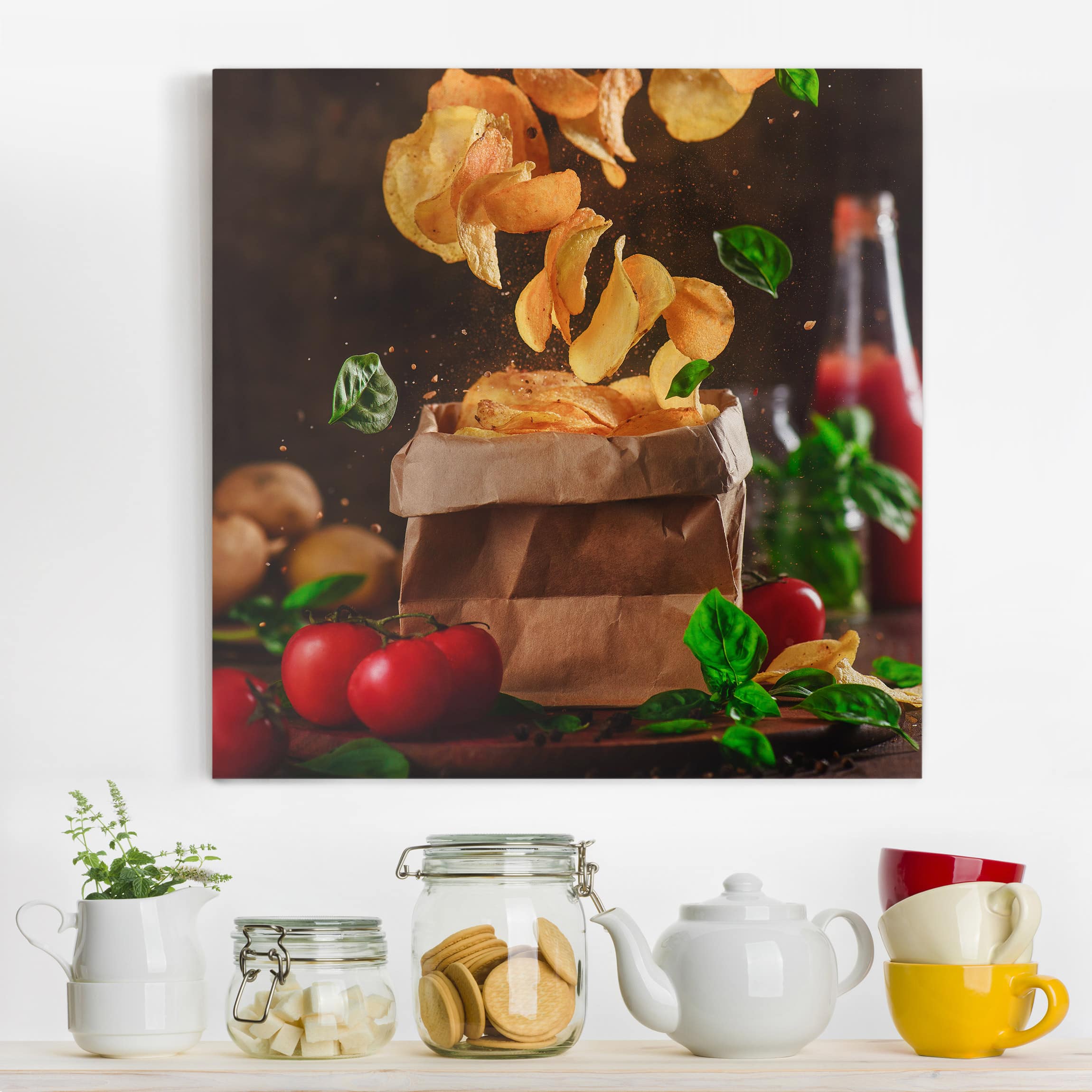 Leinwandbild Küche Tomate-Basilikum-Snack