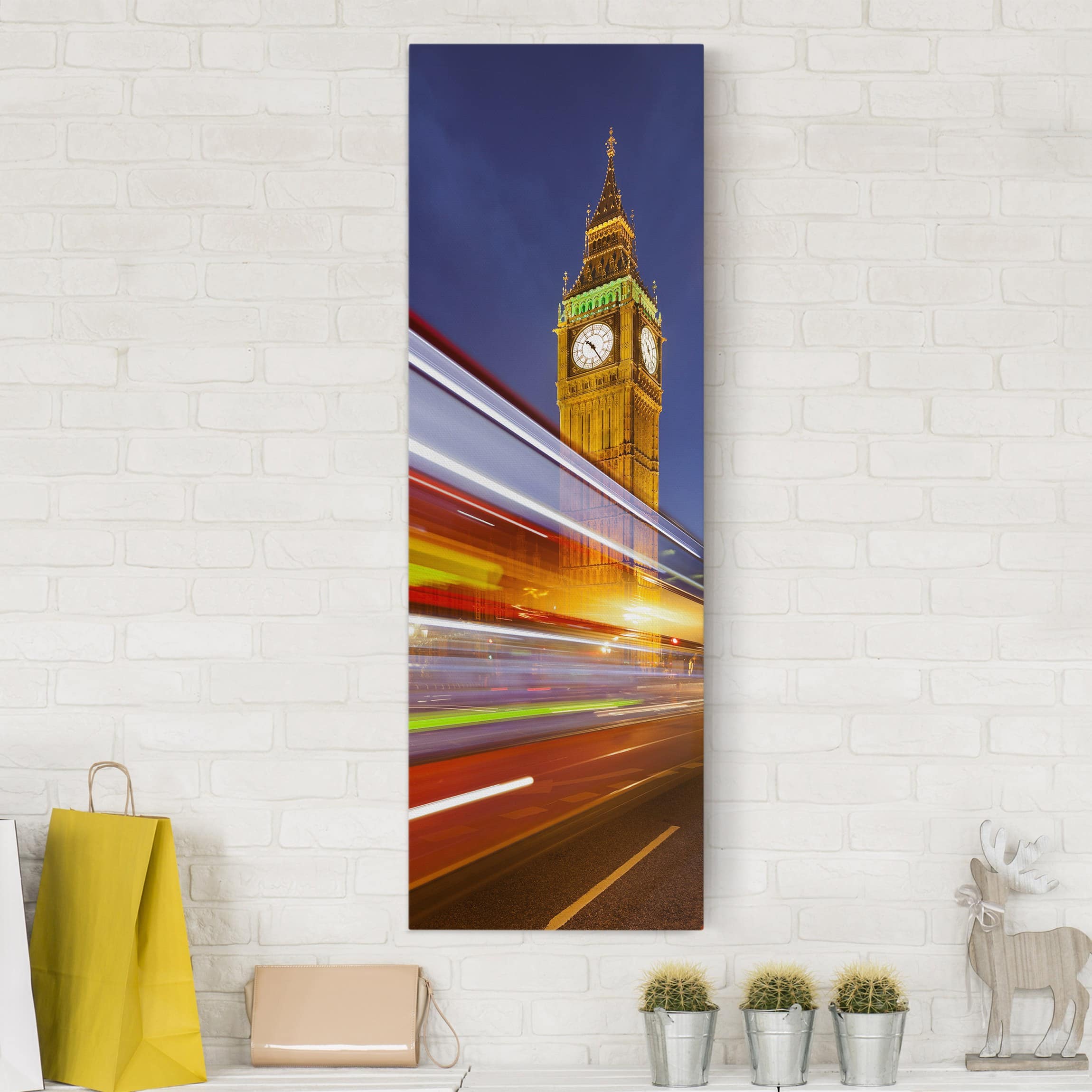 Leinwandbild - Hochformat Verkehr In London am Big Ben bei Nacht