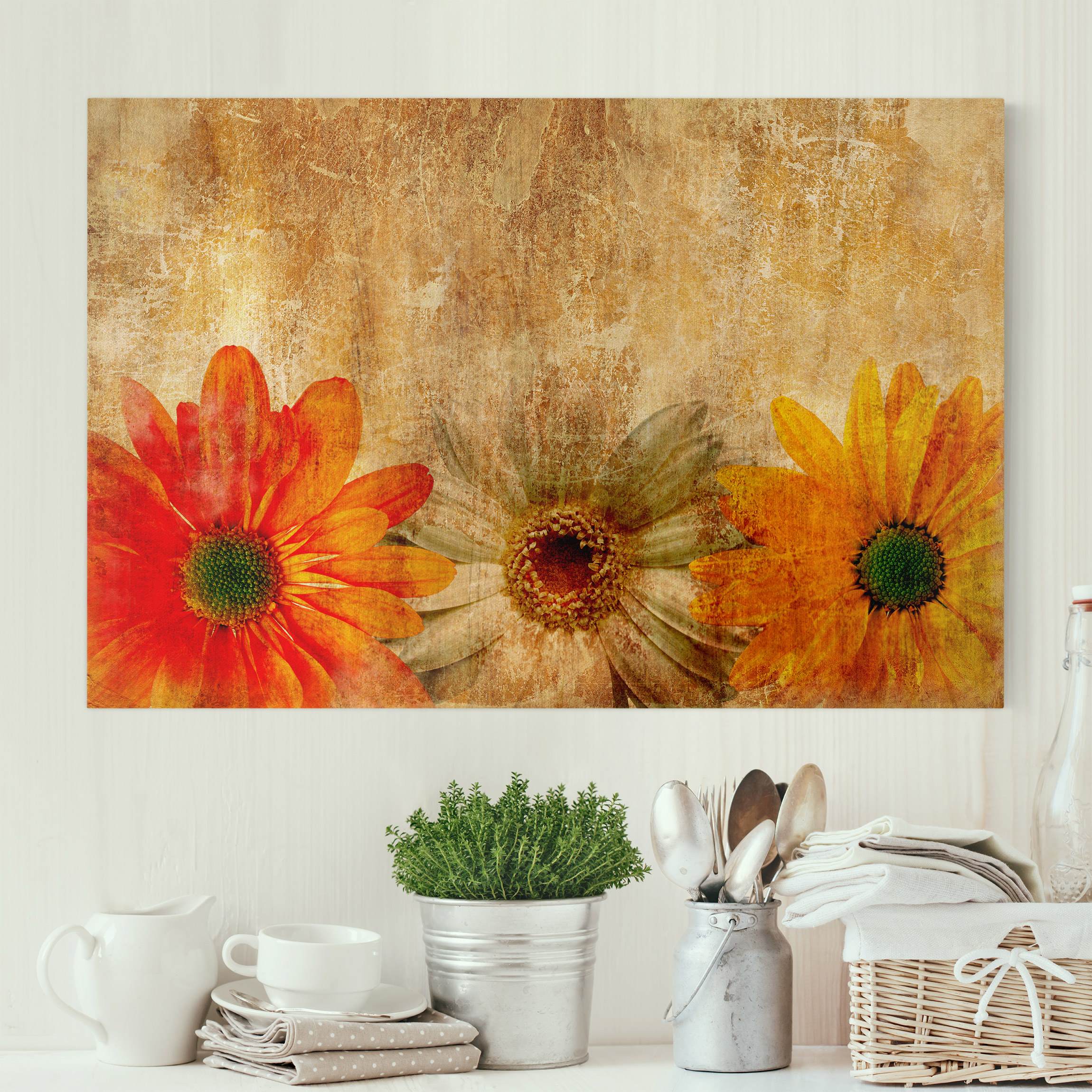 Leinwandbild - Querformat Vintage Flowermix