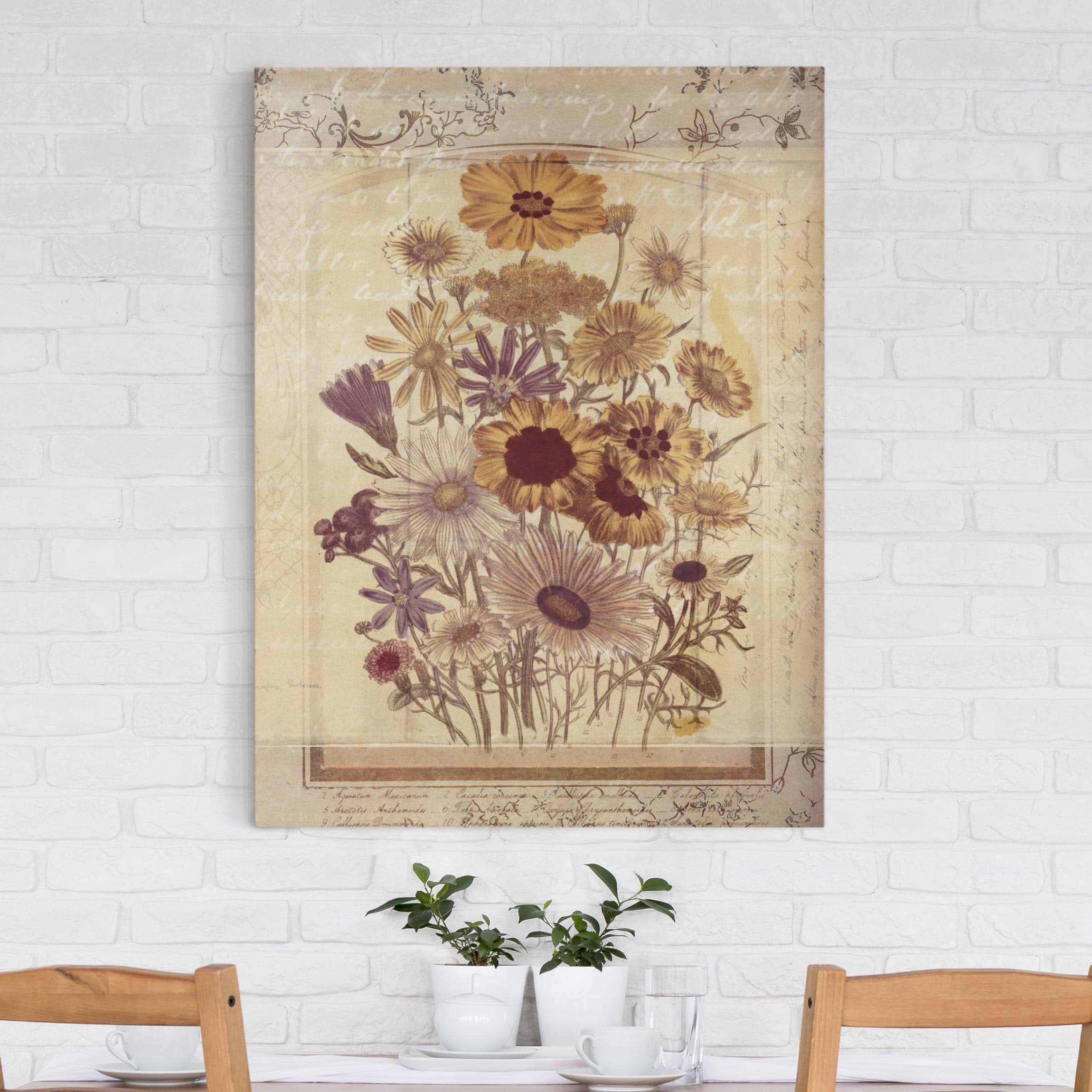 Leinwandbild Blumen Vintage Harmonie Handschrift
