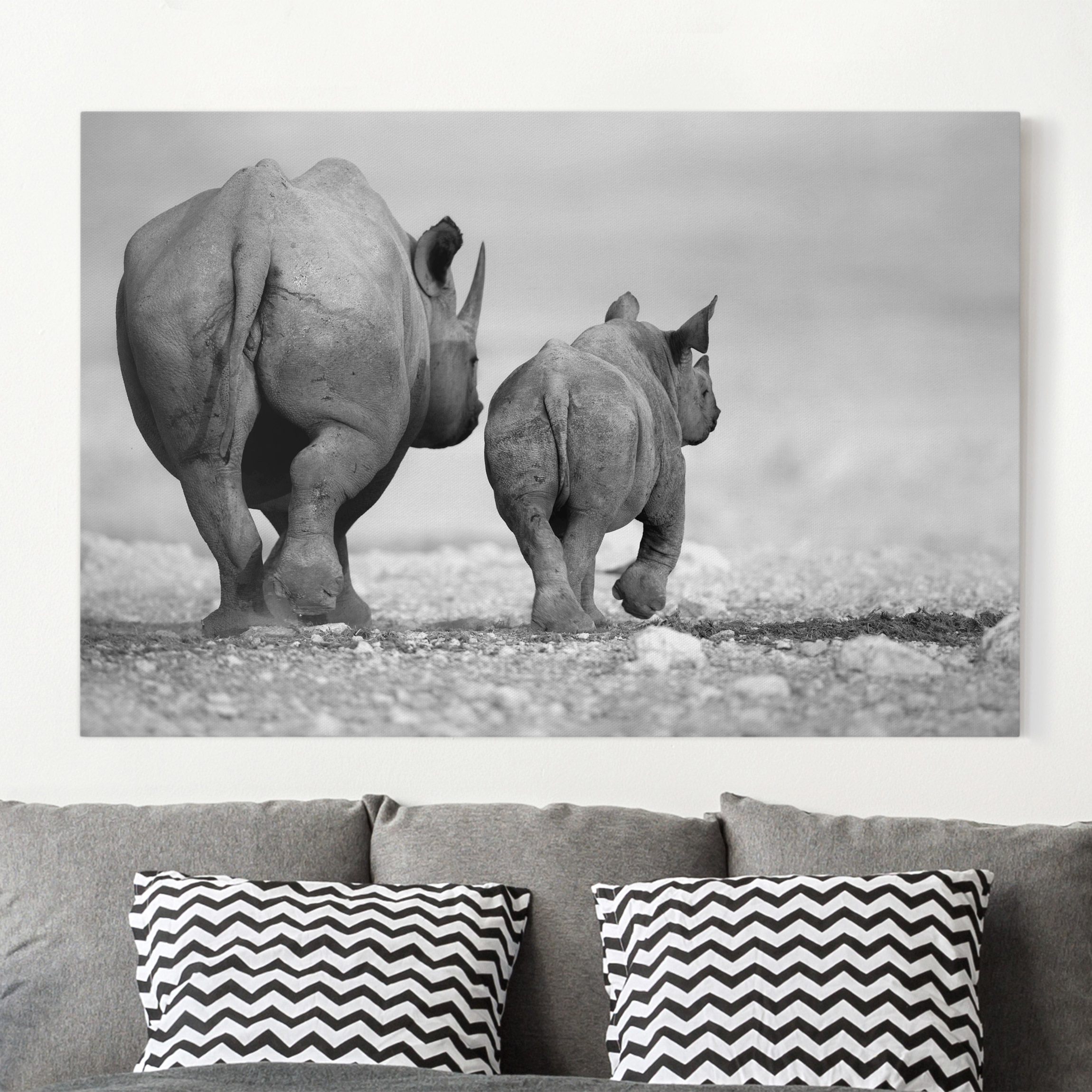 Leinwandbild - Querformat Wandering Rhinos II