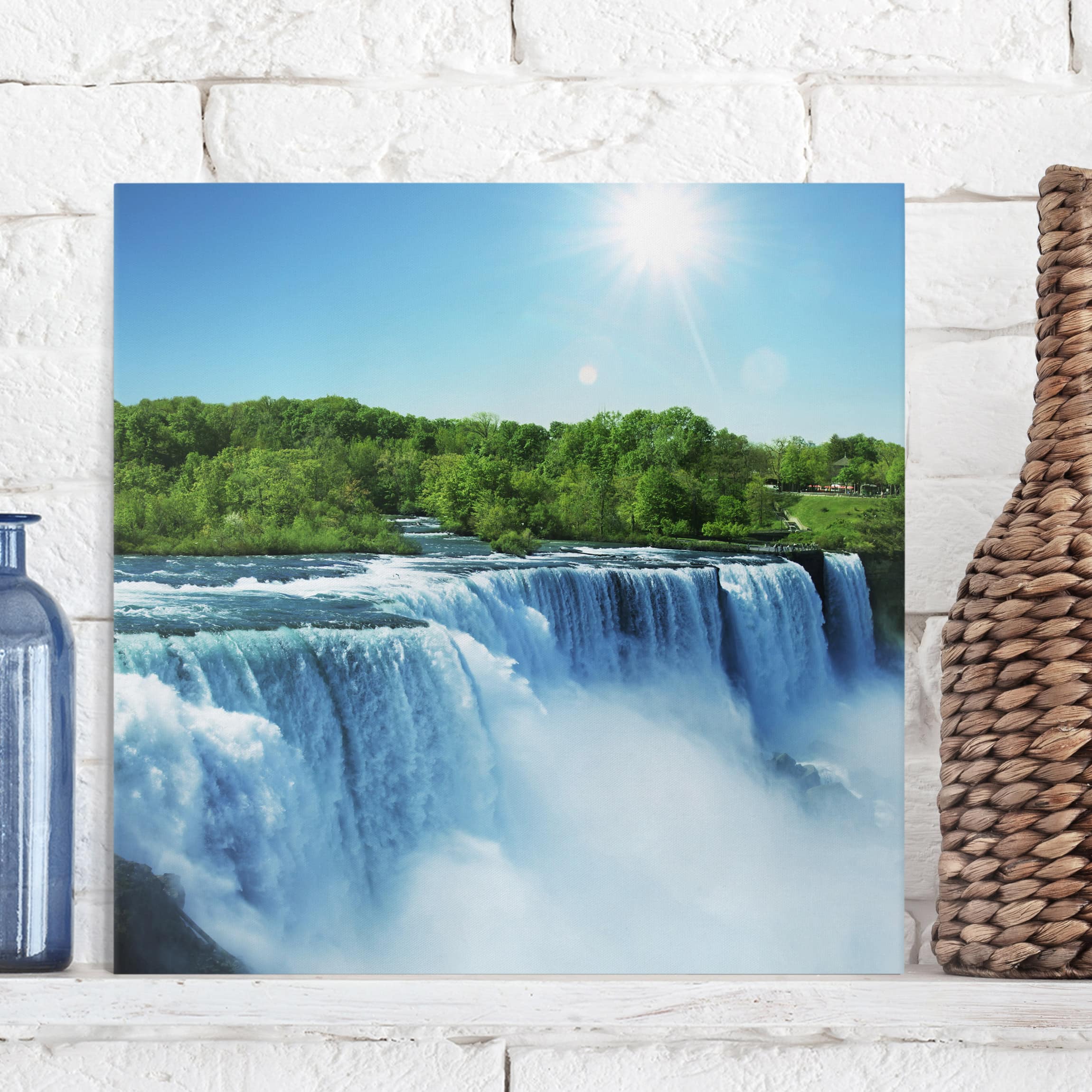 Leinwandbild - Quadrat Wasserfalllandschaft
