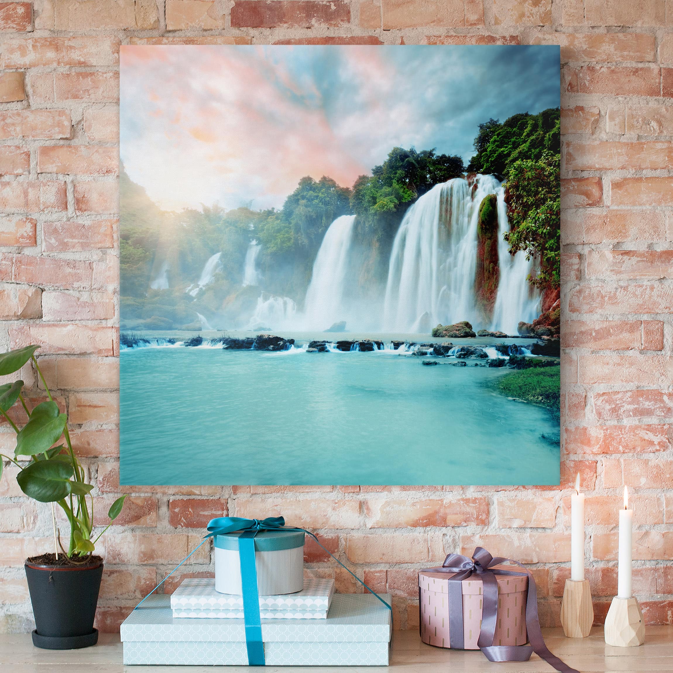 Leinwandbild - Quadrat Wasserfallpanorama