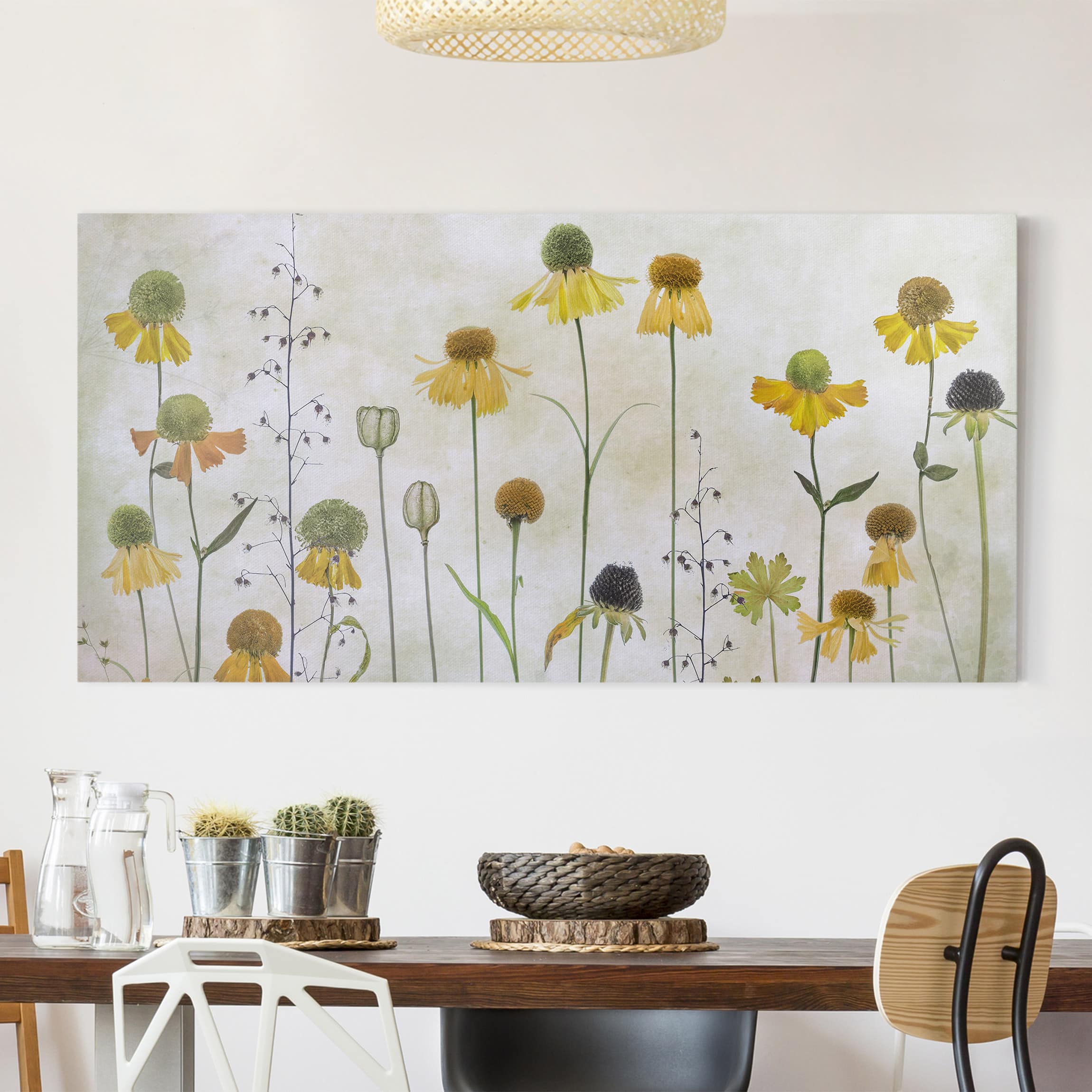 Leinwandbild - Querformat Zarte Helenium Blüten