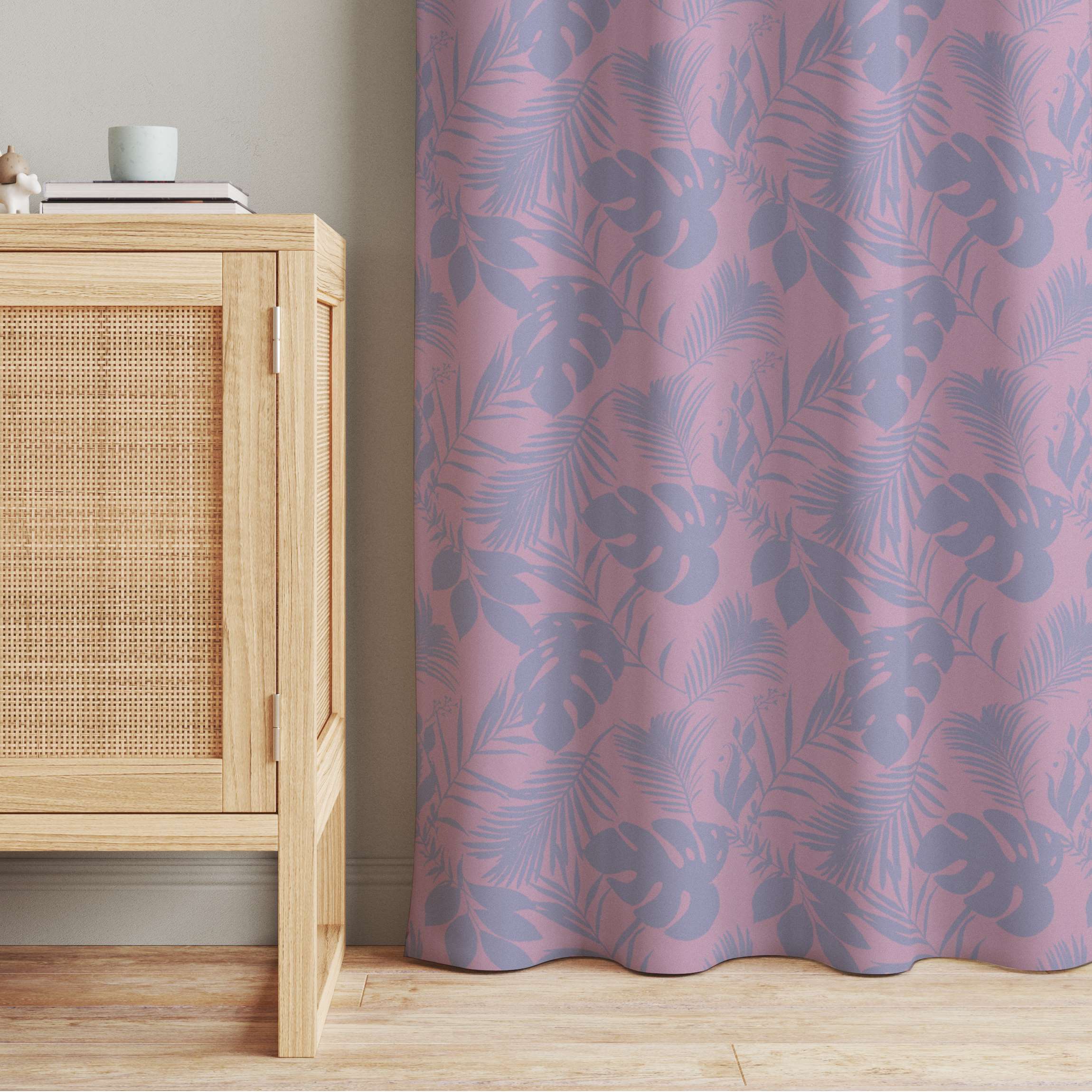 Vorhang Lila Dschungelblätter auf Rosa