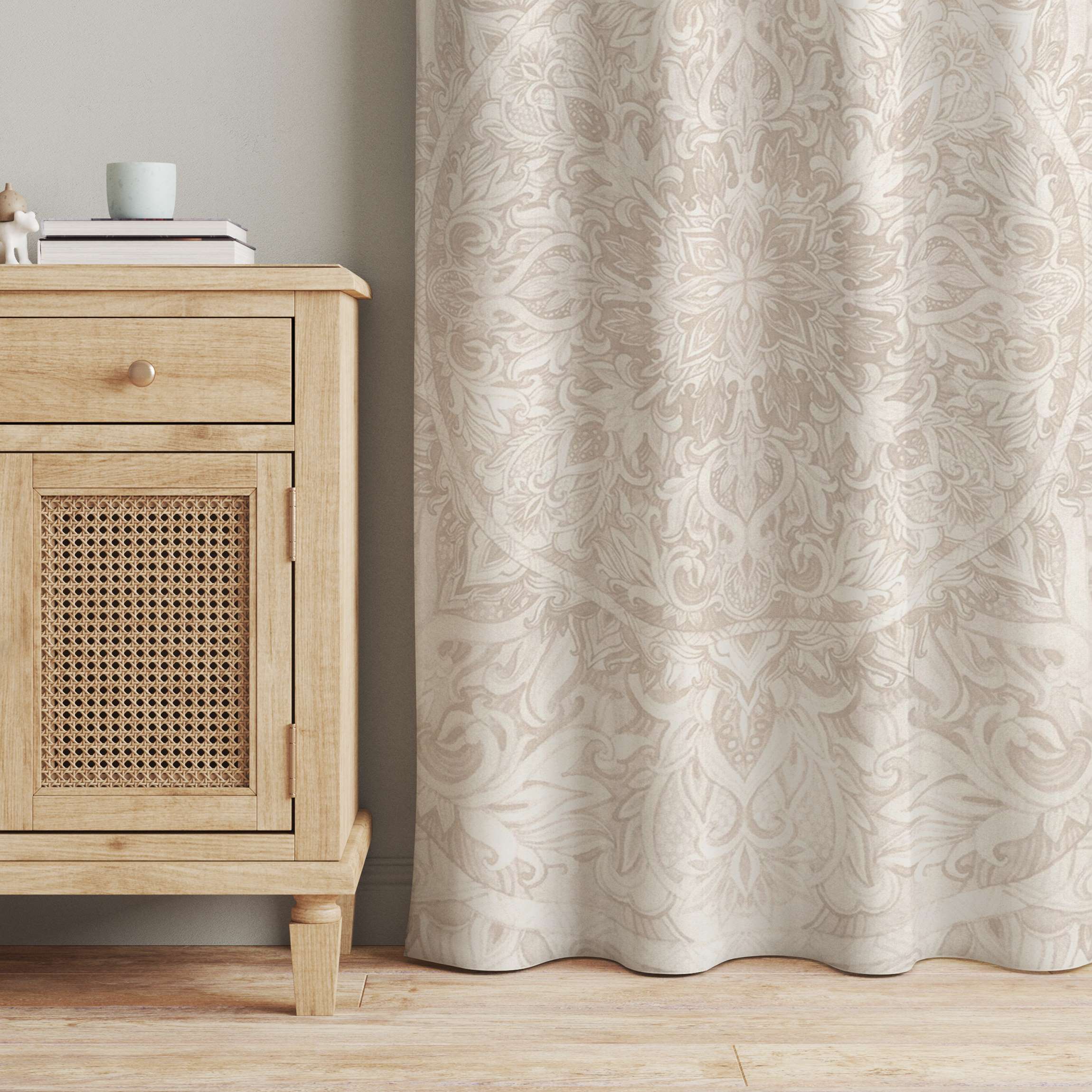 Vorhang Mandala Aquarell Muster Ornament beige