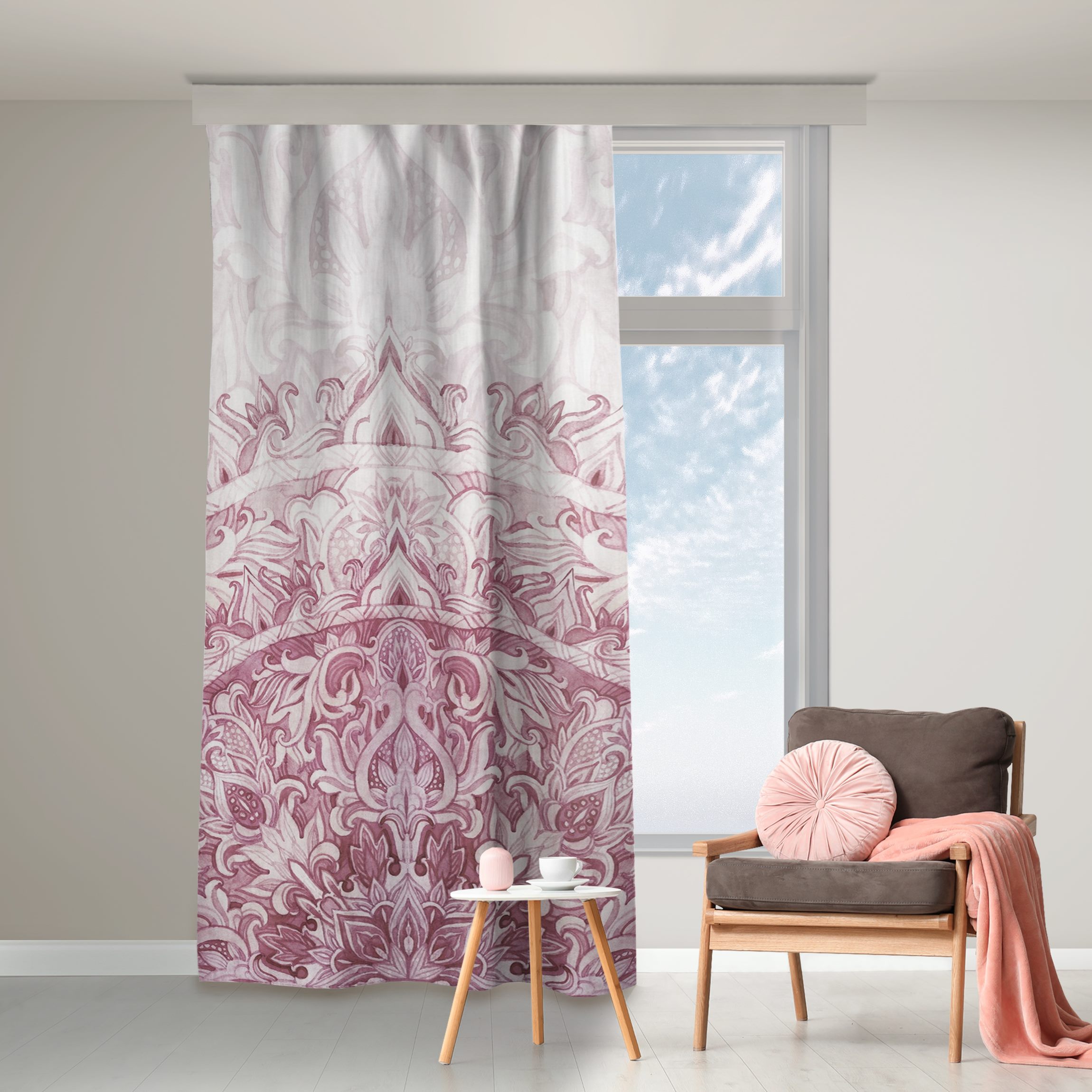 Vorhang Mandala Aquarell Ornament halbkreis rot