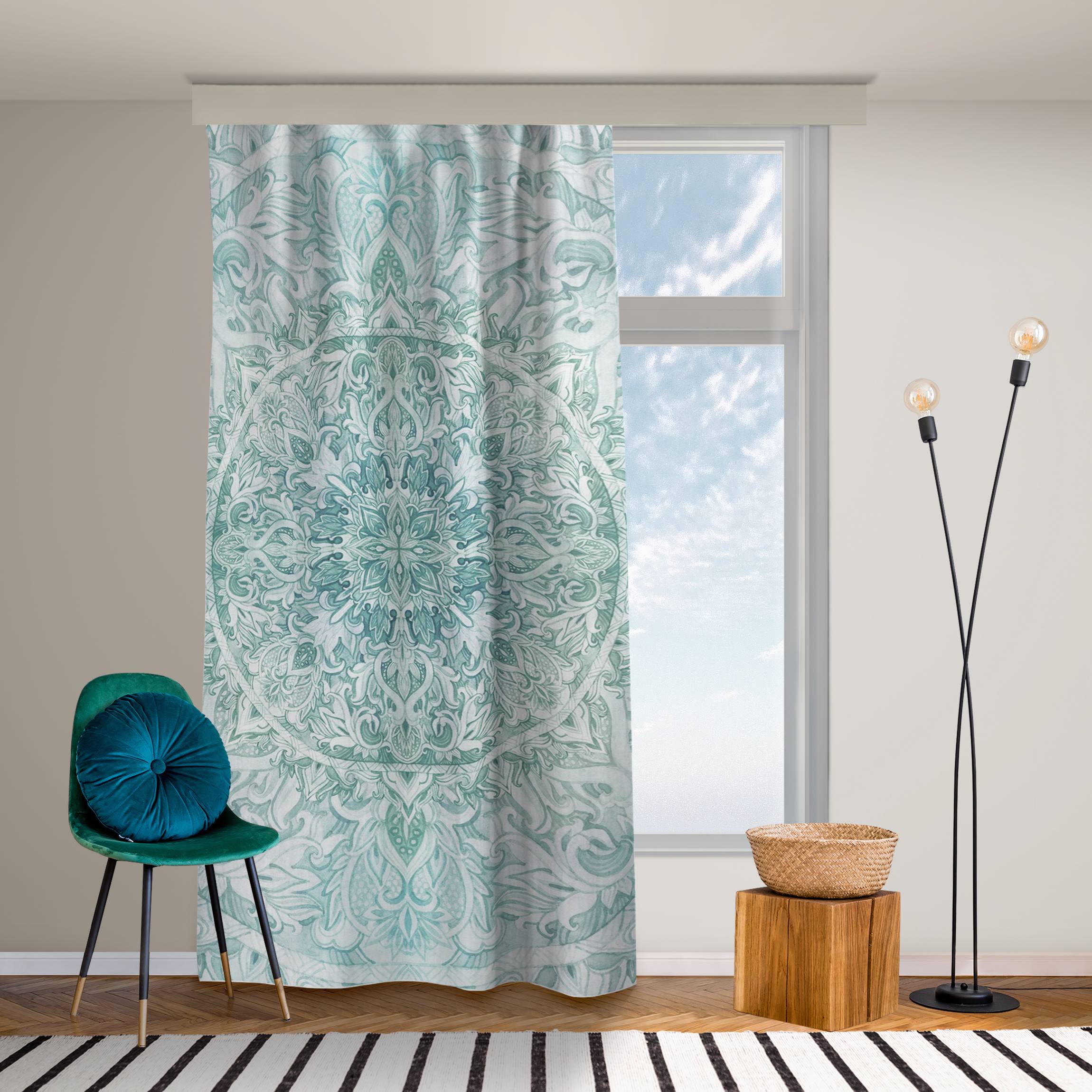 Vorhang Mandala Aquarell Ornament Muster türkis