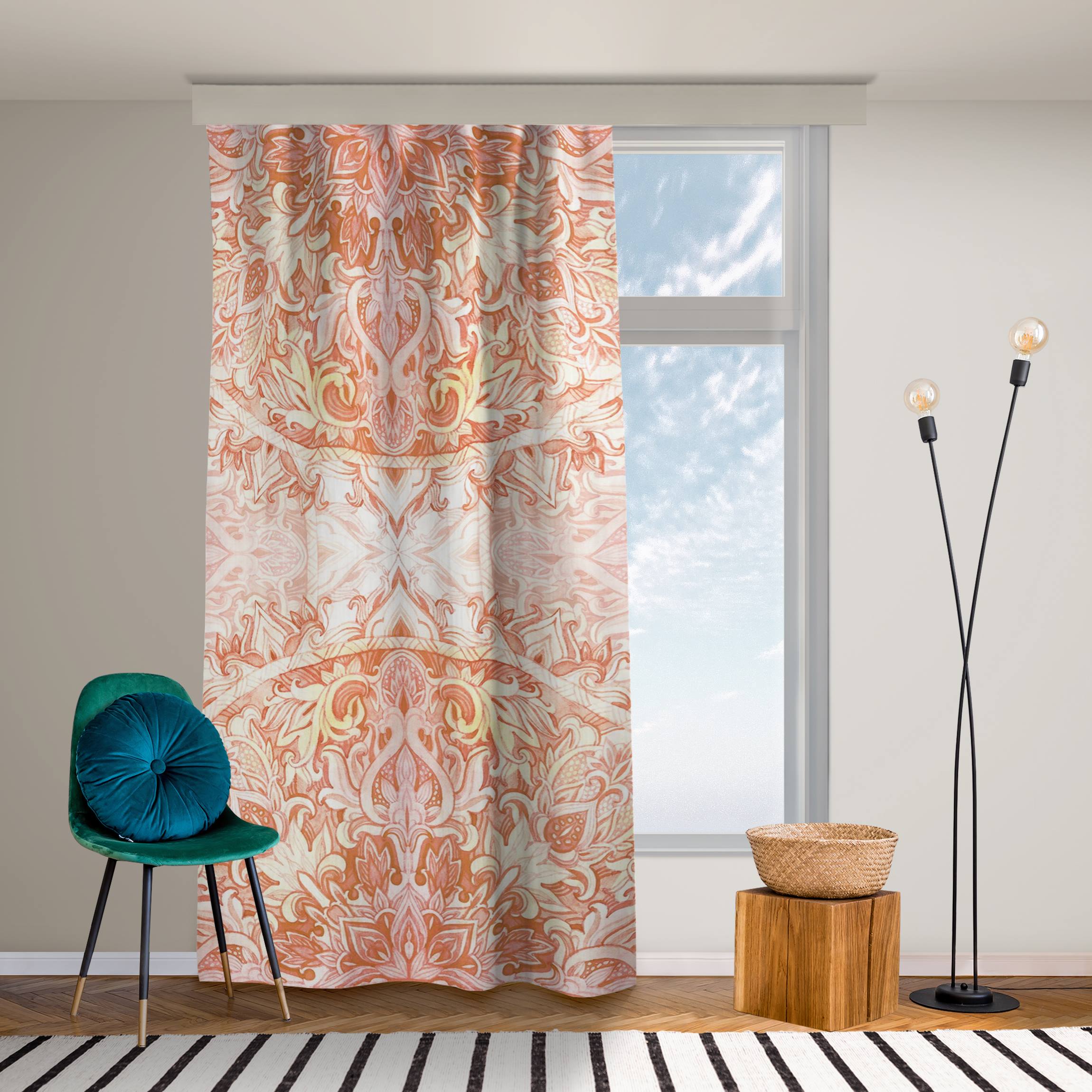 Vorhang Mandala Aquarell Ornament orange