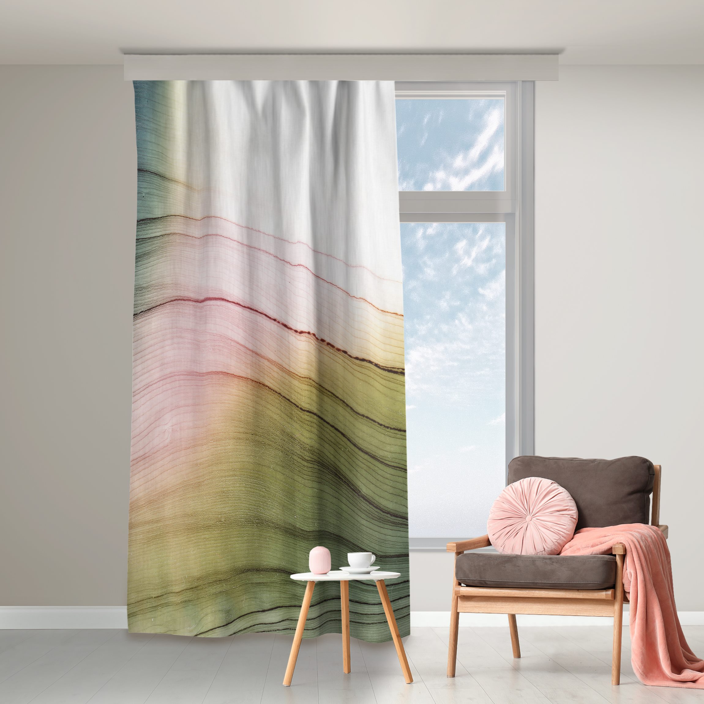 Vorhang Melierter Farbtanz Rosa Gelb mit Türkis